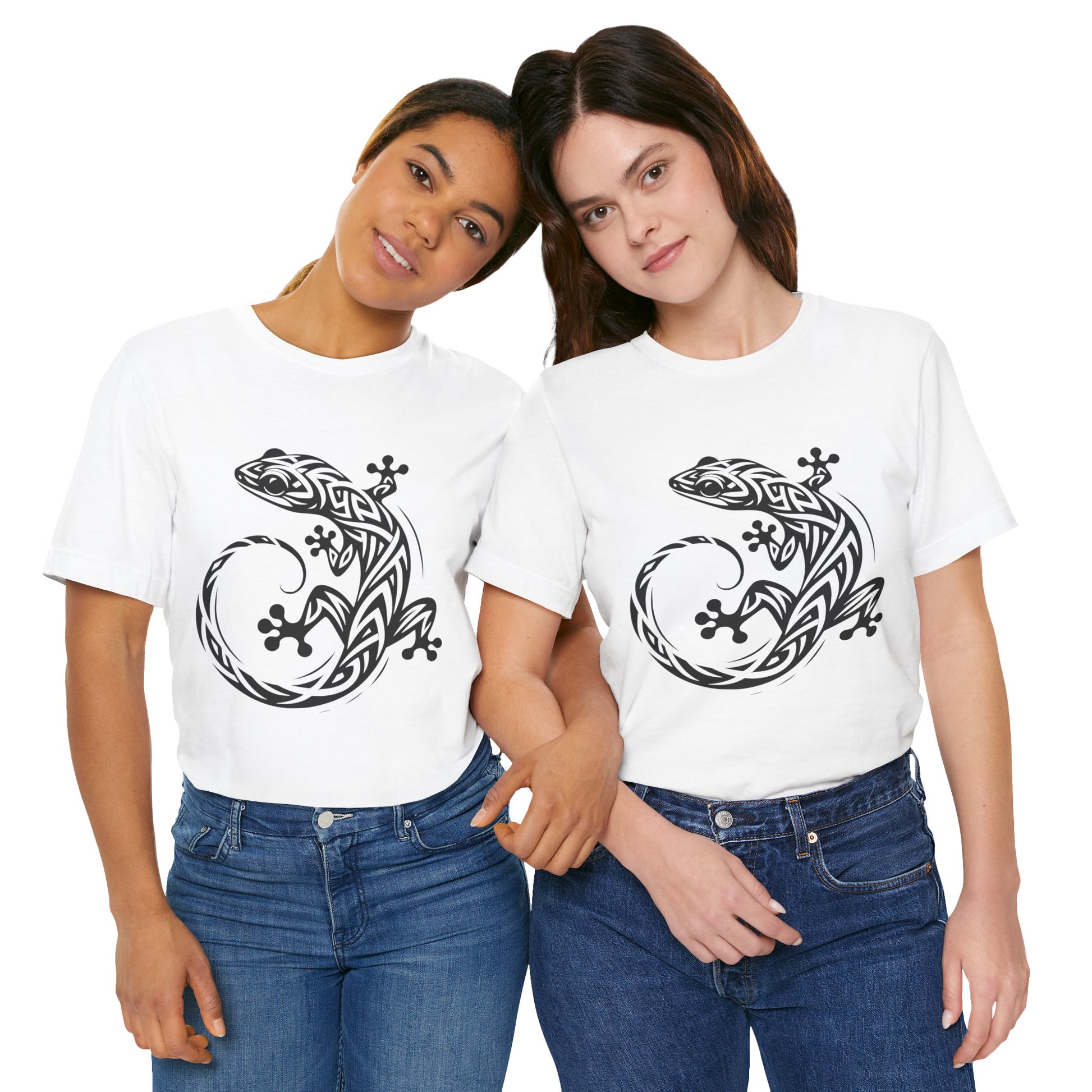 Tribal Gecko Tee – Bold Lizard Tattoo Art on Crisp White T-Shirt