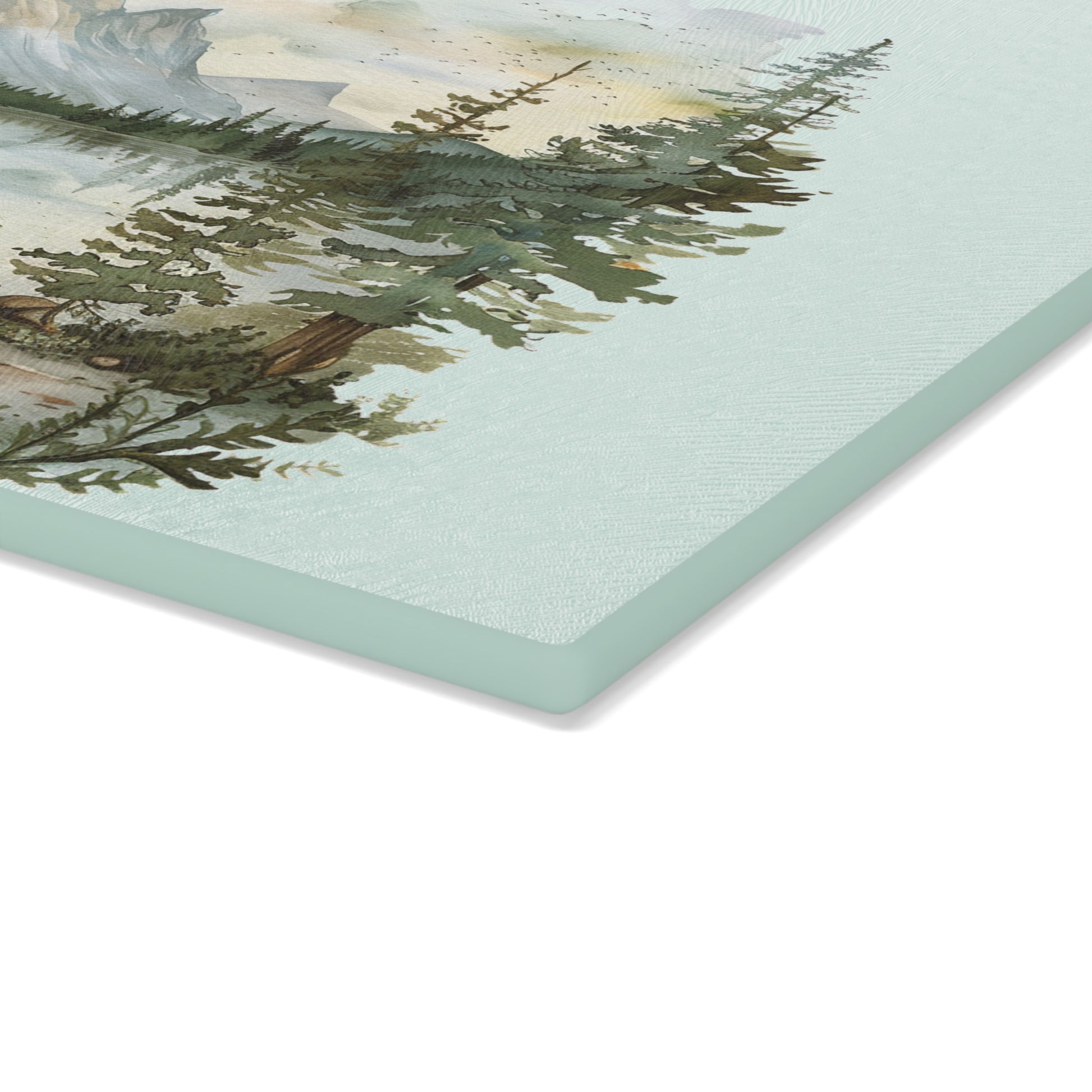 Mountain Lake Camp Scene Cutting Board – Rustic Wilderness Kitchen Decor