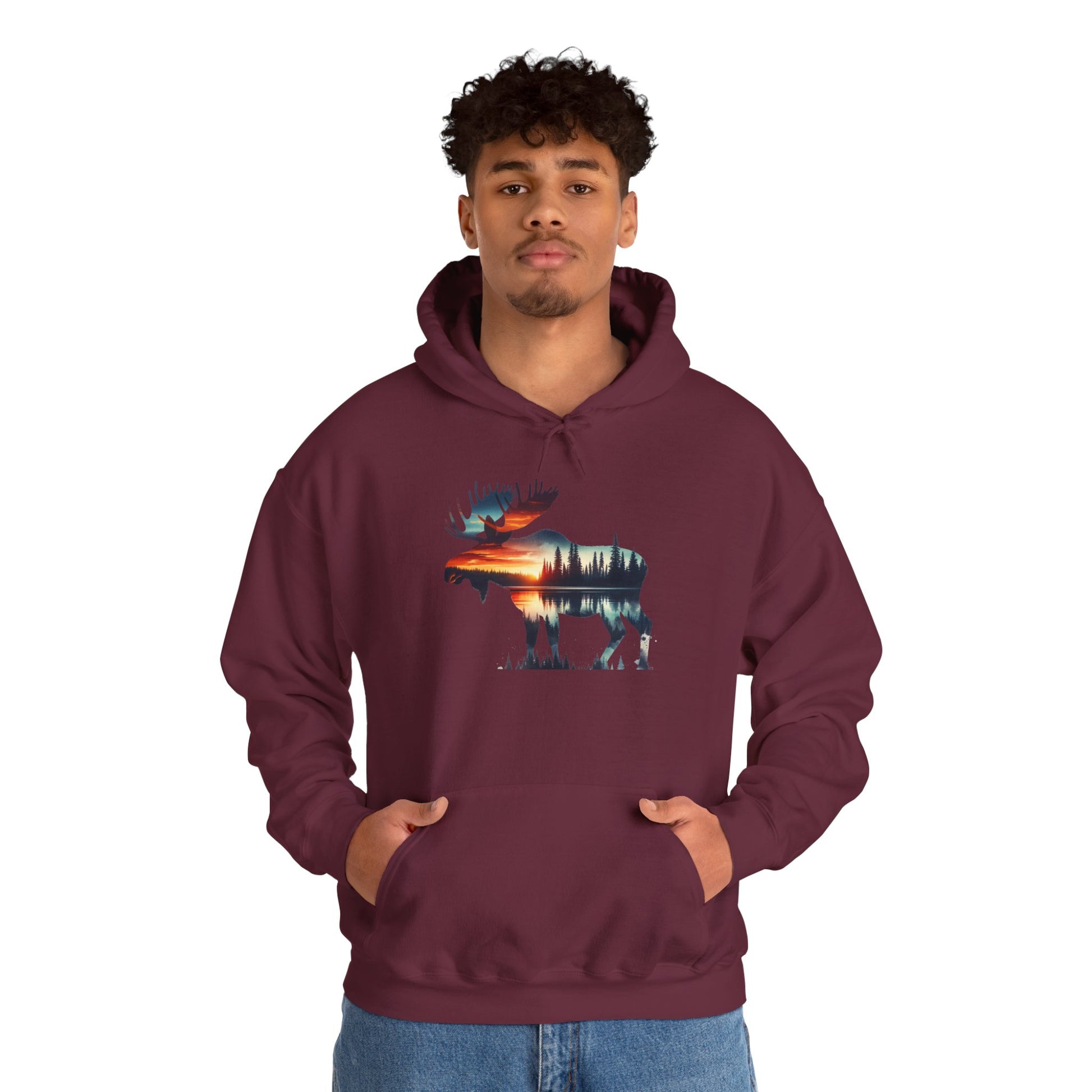 Sunset Wilderness Moose Hoodie – Nature’s Silhouette Adventure Wear