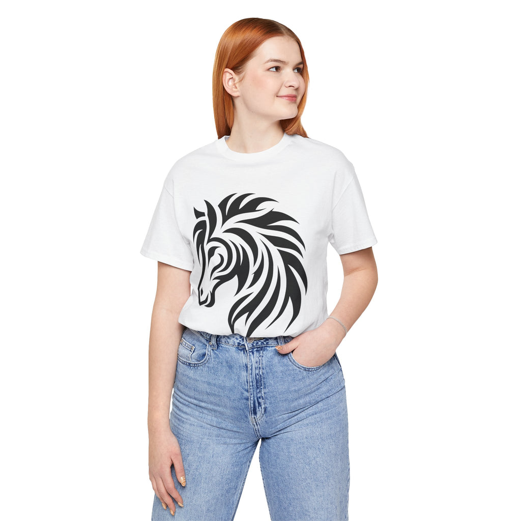 Tribal Horse Graphic Tee – Bold Mustang Silhouette on Hot Pink T-Shirt