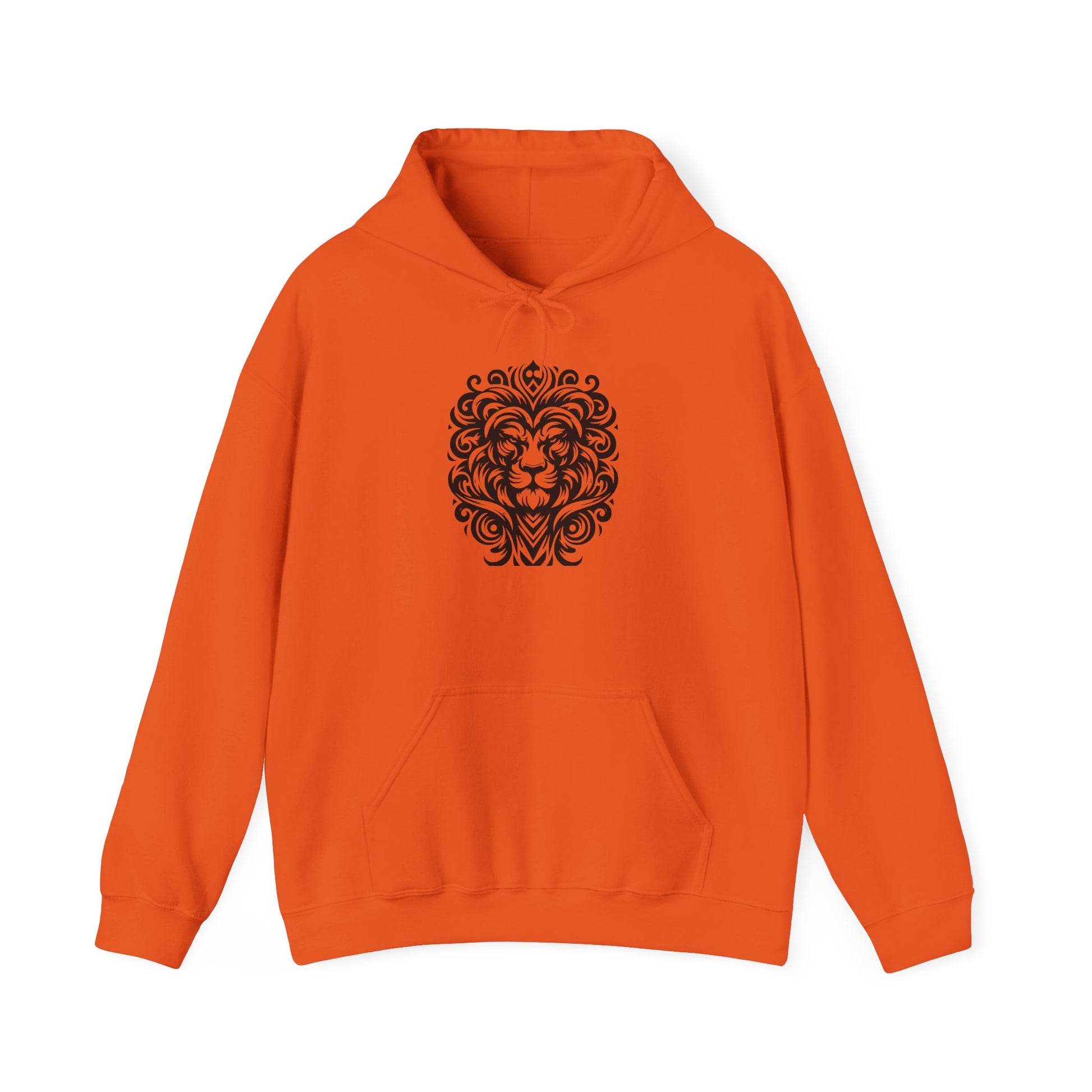 Majestic Tribal Lion Hoodie – Bold Strength in Black Ink Art