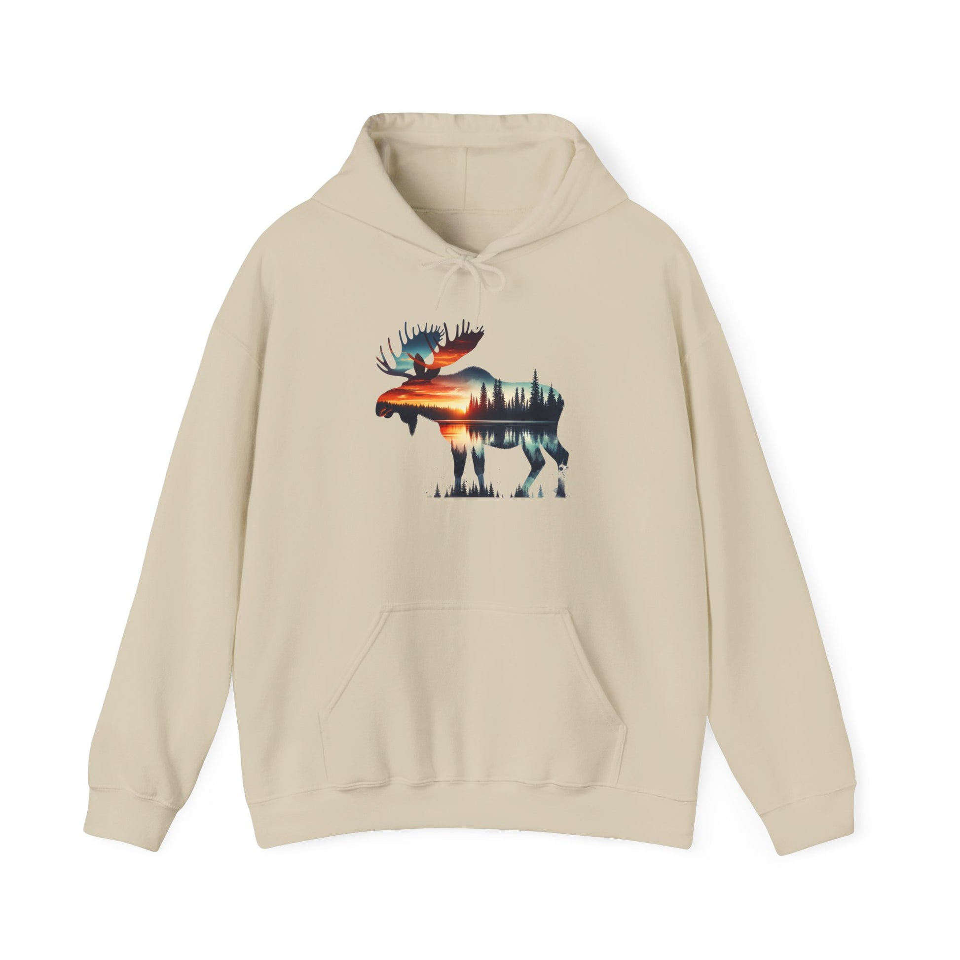 Sunset Wilderness Moose Hoodie – Nature’s Silhouette Adventure Wear
