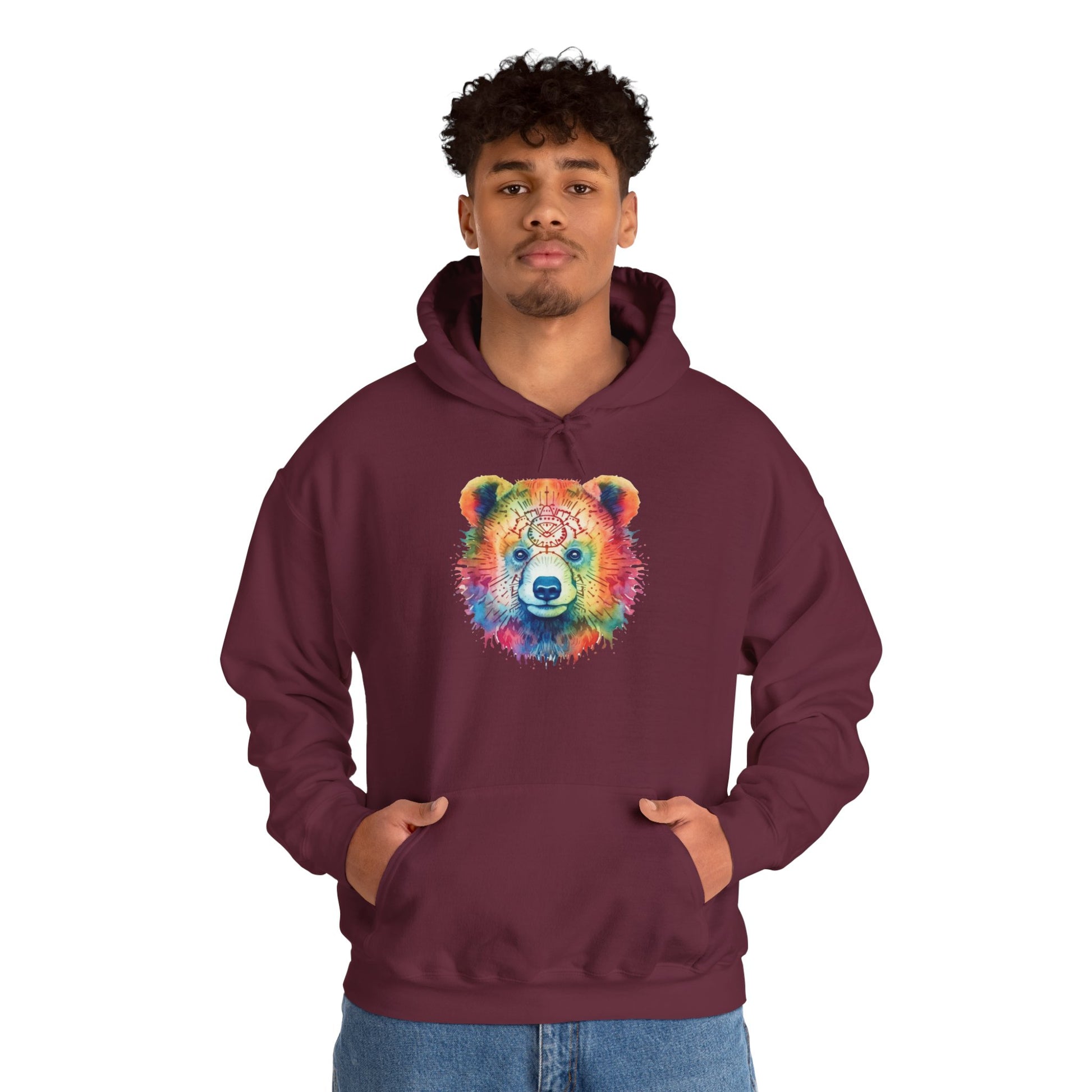 Psychedelic Bear Hoodie – Colorful Mandala Animal Sweatshirt for Artistic, Free-Spirited Style