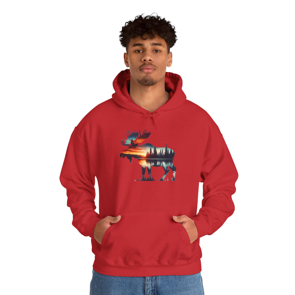 Sunset Wilderness Moose Hoodie – Nature’s Silhouette Adventure Wear