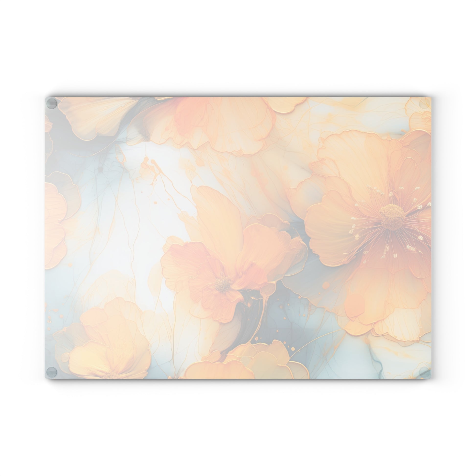 Vibrant Yellow Floral Glass Cutting Board with Blue Accents