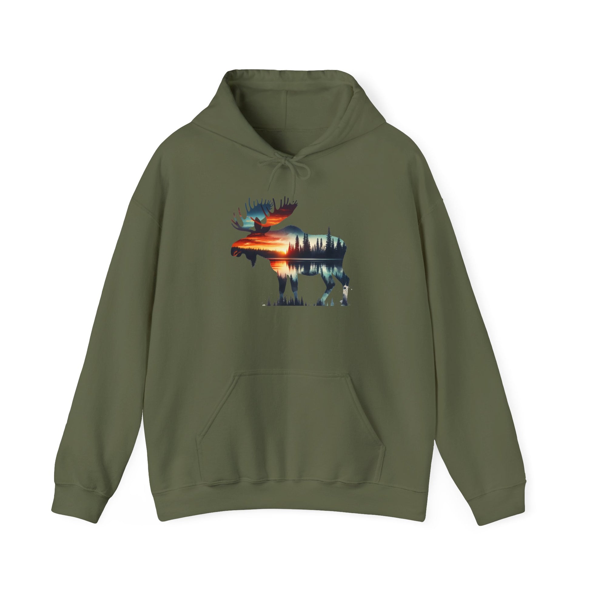 Sunset Wilderness Moose Hoodie – Nature’s Silhouette Adventure Wear