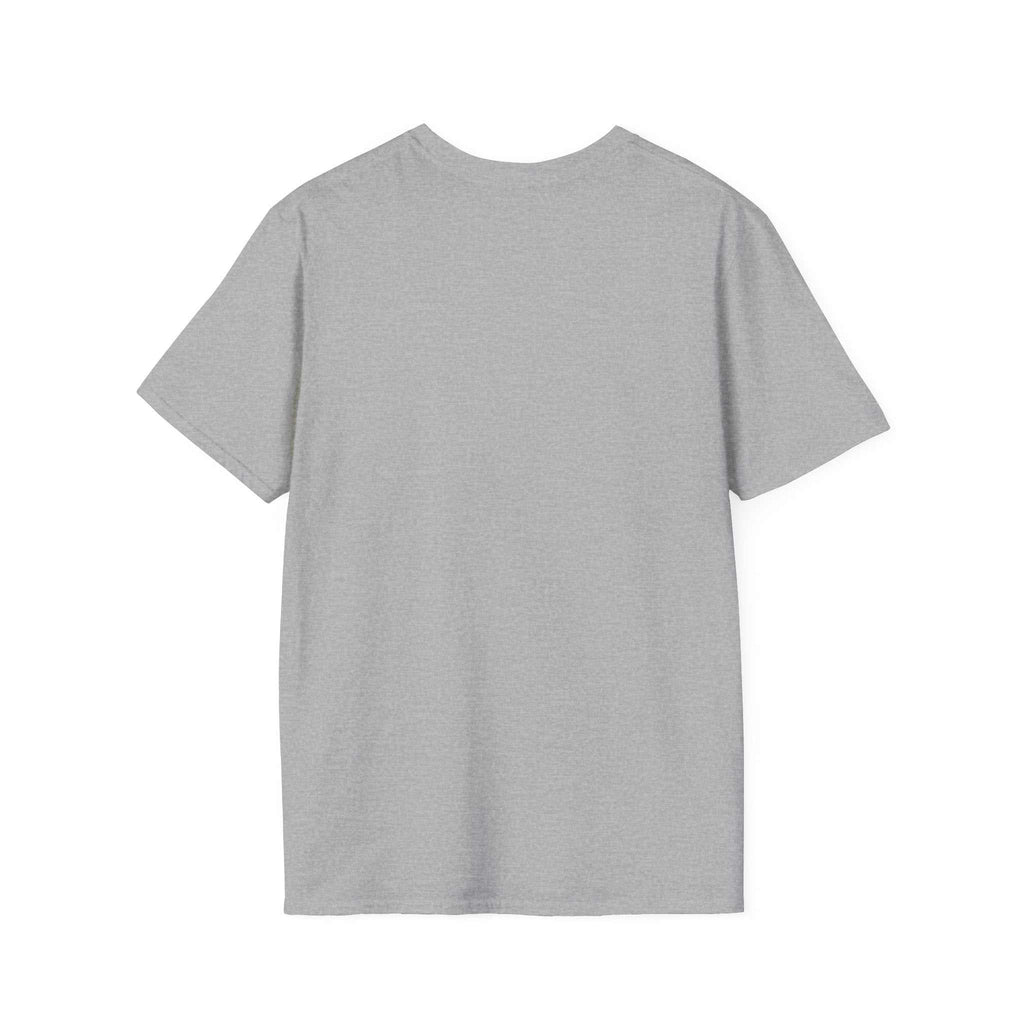 Back view of a plain grey Camping Adventure Unisex T-Shirt made of lightweight ring-spun cotton with short sleeves and crew neckline.