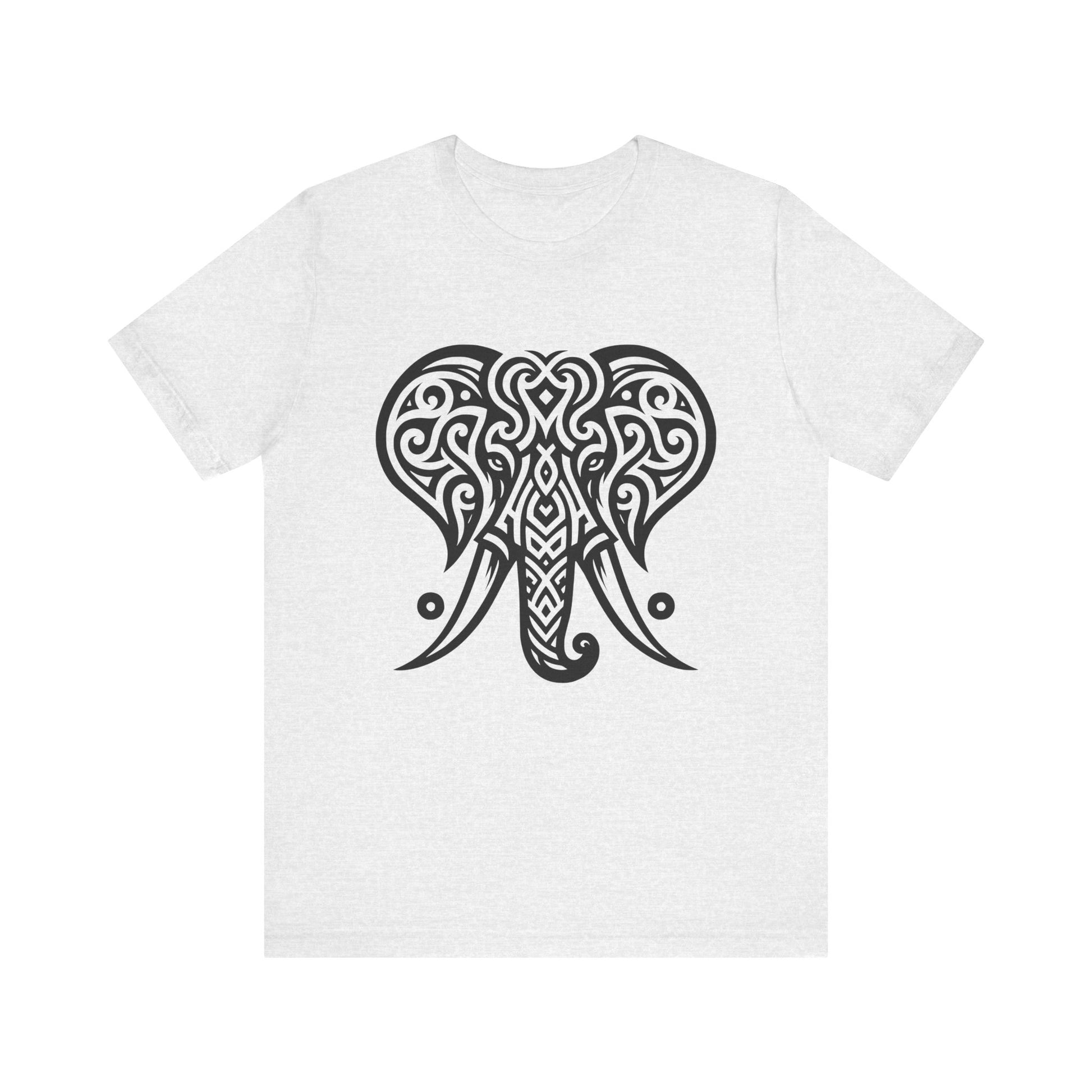 Tribal Elephant T-Shirt – Bold Black Tattoo Art on White Tee