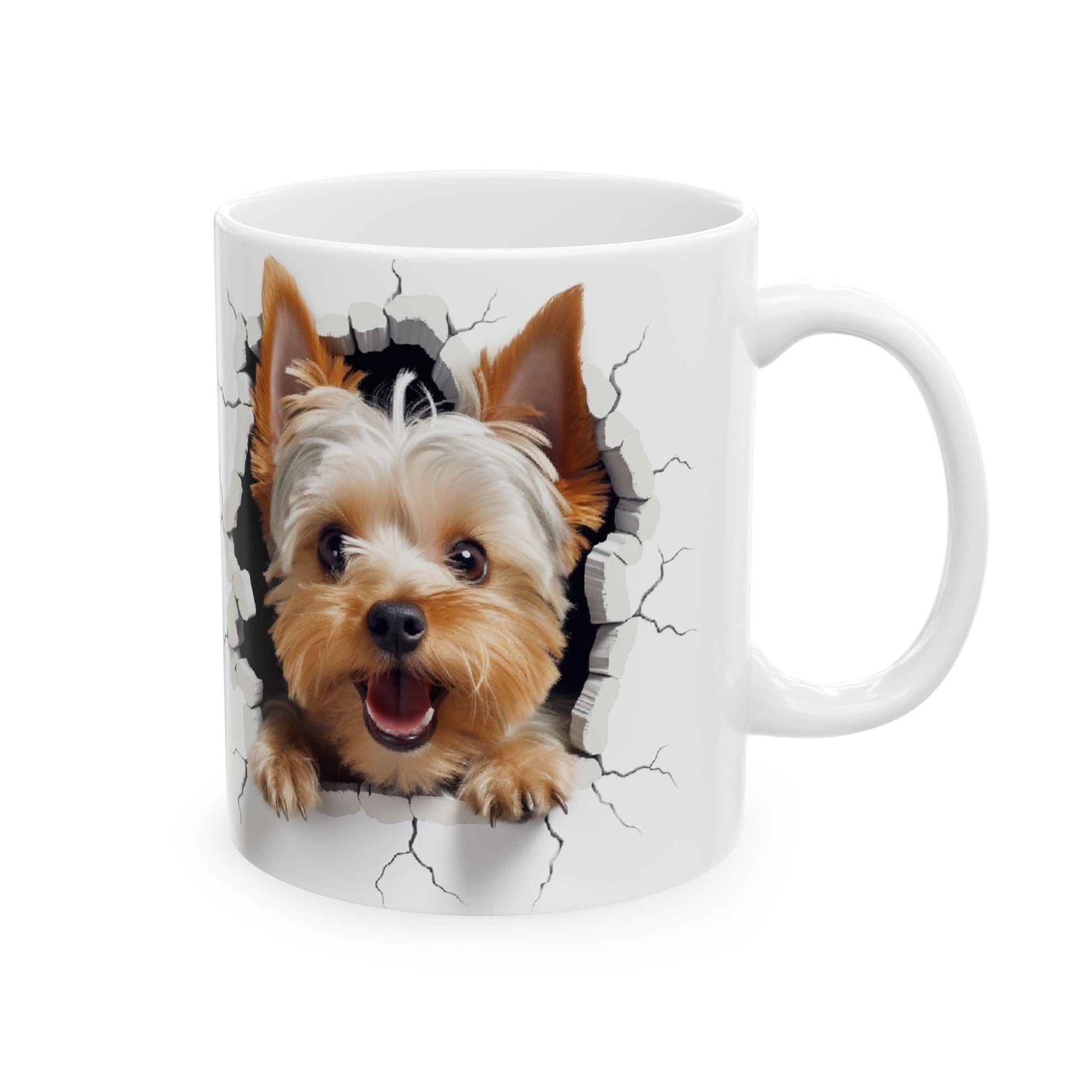 Yorkshire Terrier Ceramic Mug with Cracked Wall Design