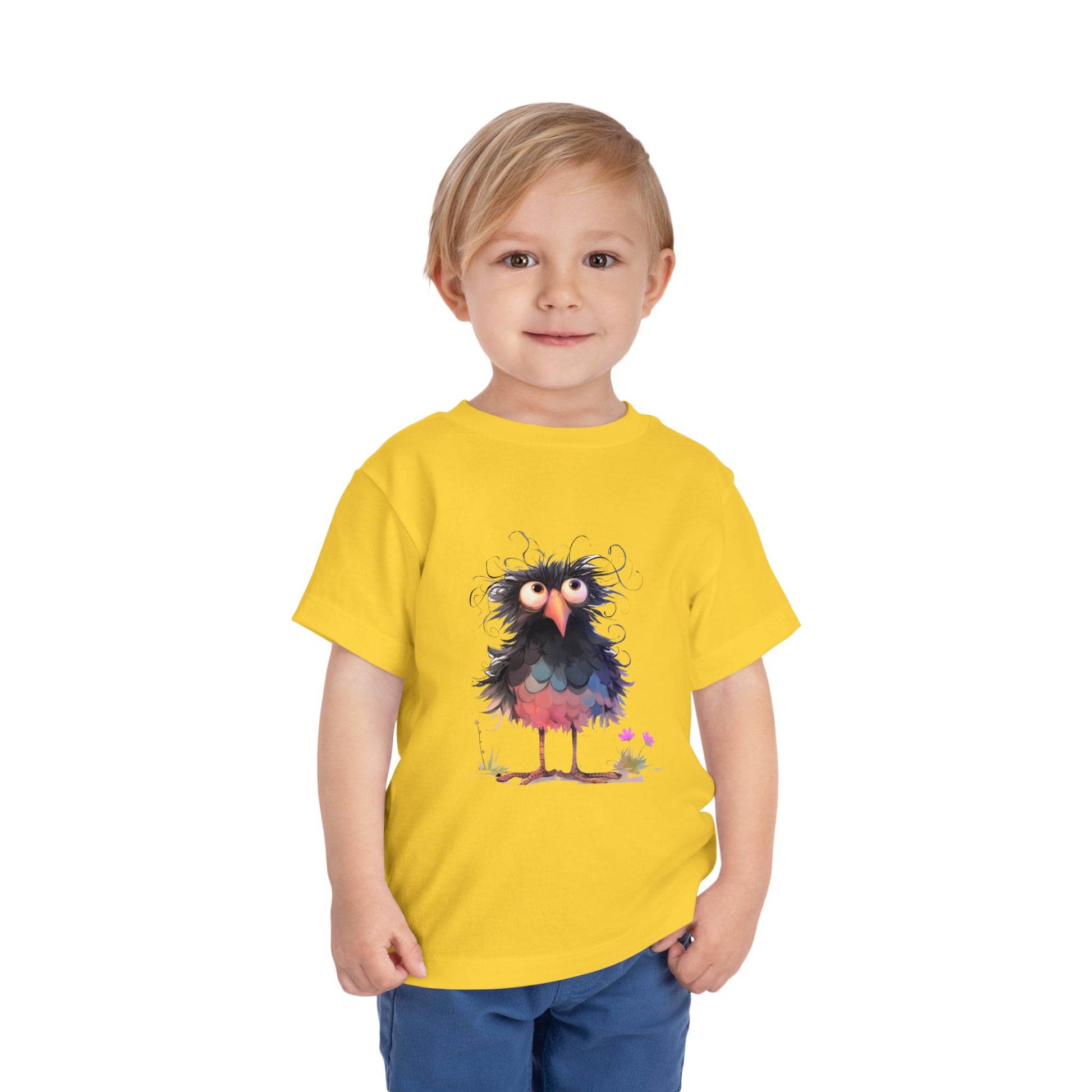Whimsical Toddler Short Sleeve Tee with Adorable Cartoon Bird