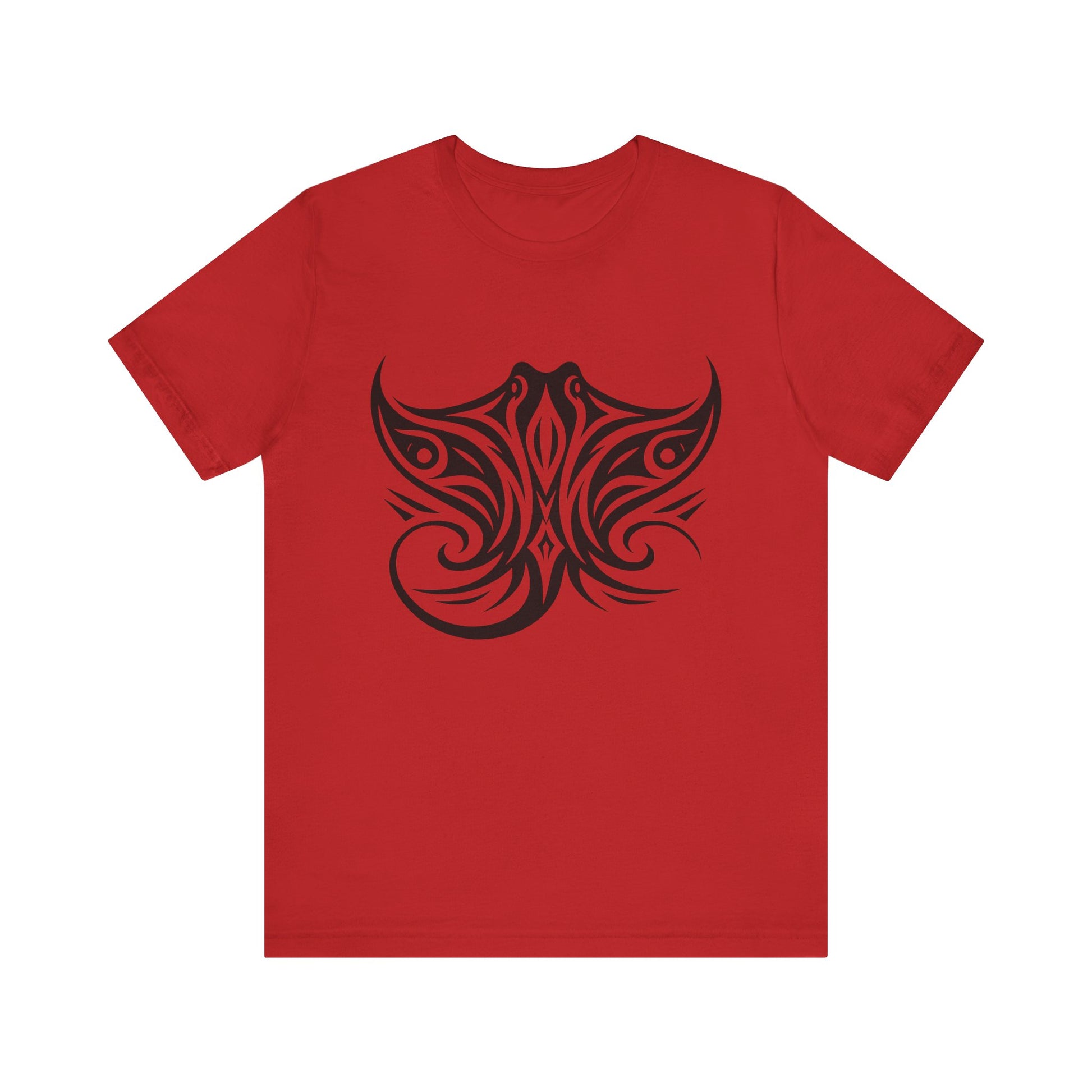 Tribal Manta Ray Tee – Bold Ocean Spirit Art on Sand-Colored Shirt