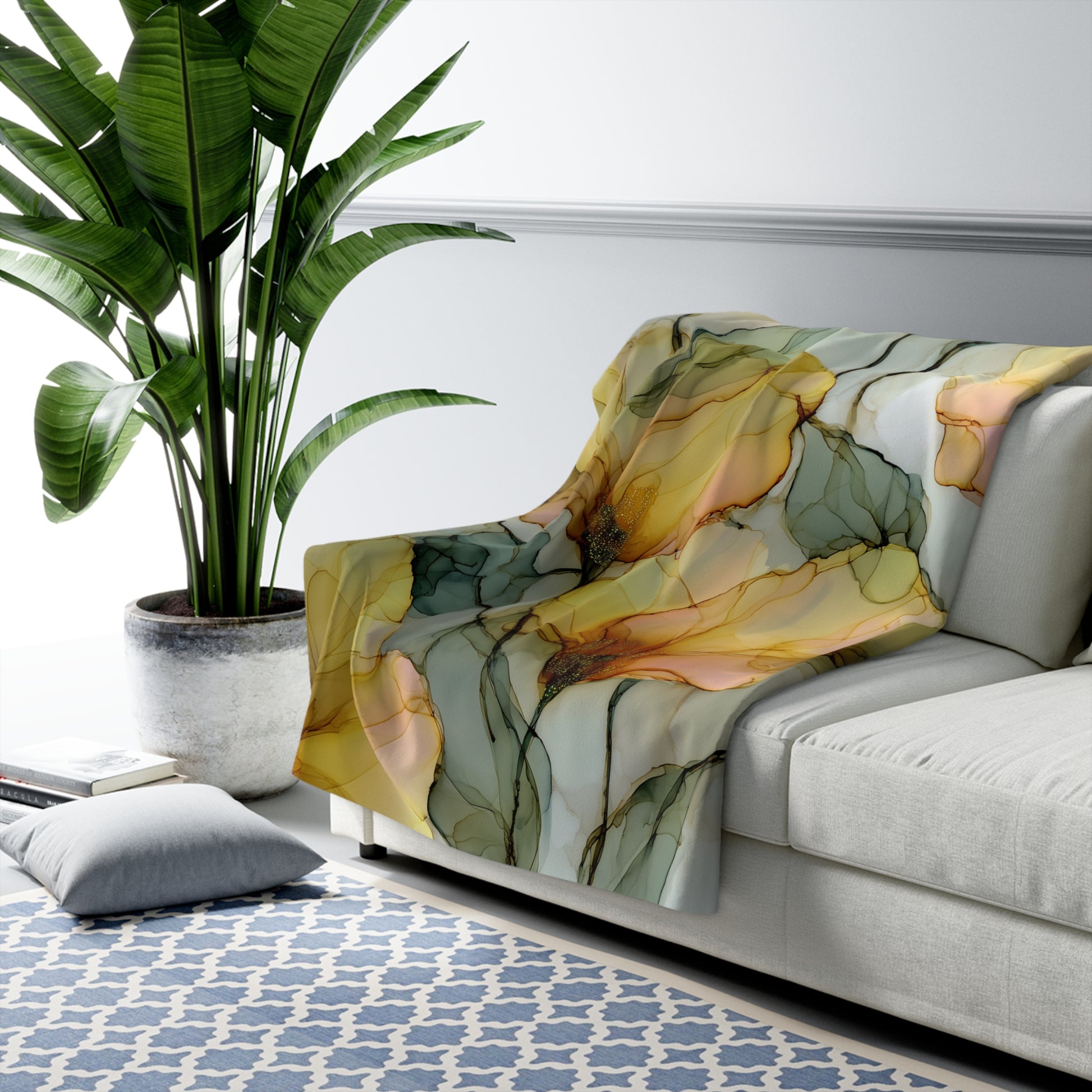 Yellow Tuips Sherpa Fleece Blanket