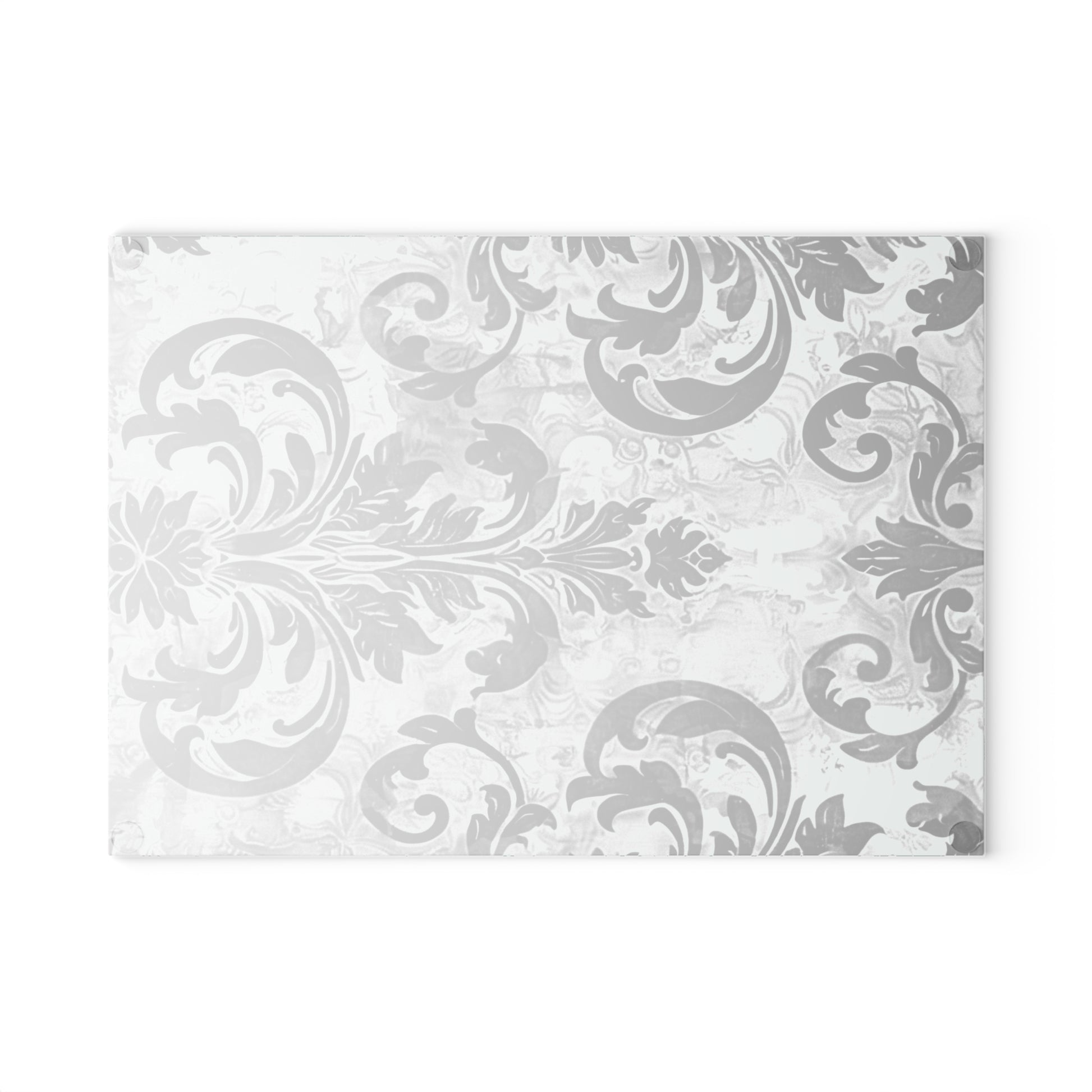 Mint and Gray Baroque Glass Cutting Board with Black Flourish Pattern