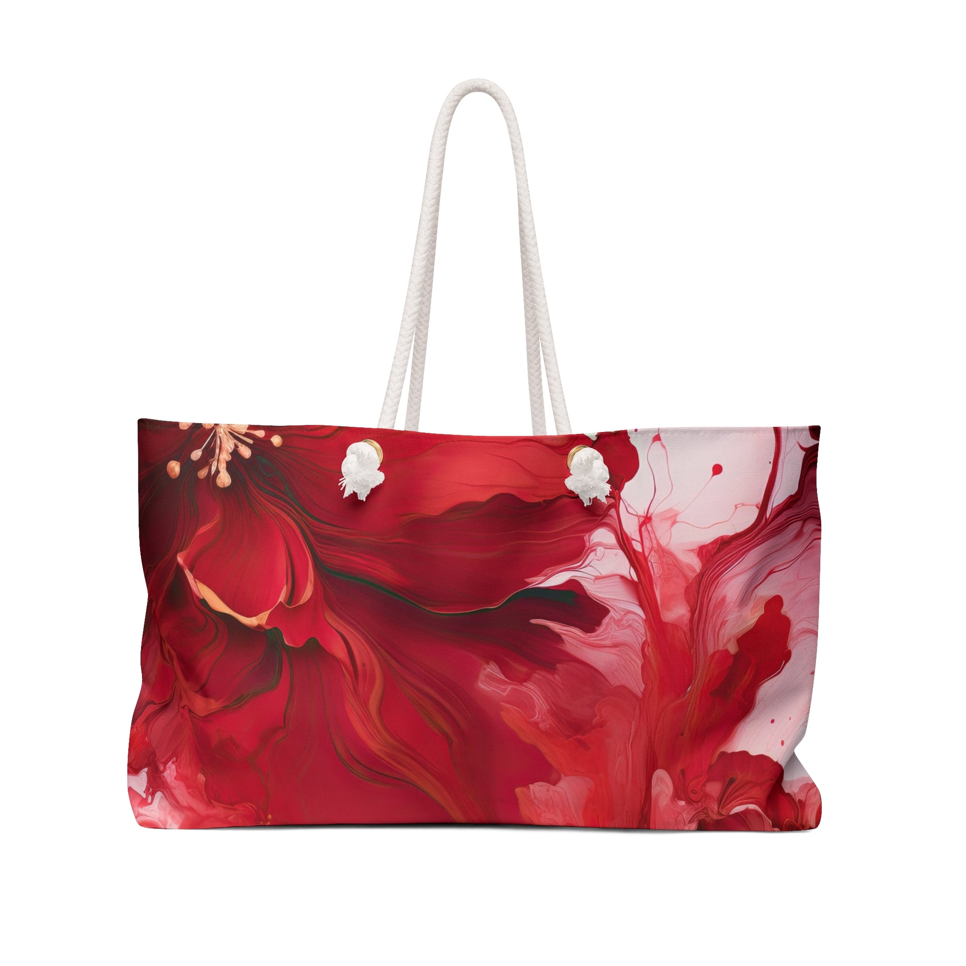 Red Bloom Weekender Bag – Vibrant Abstract Floral Tote for Stylish Travel and Beach Days