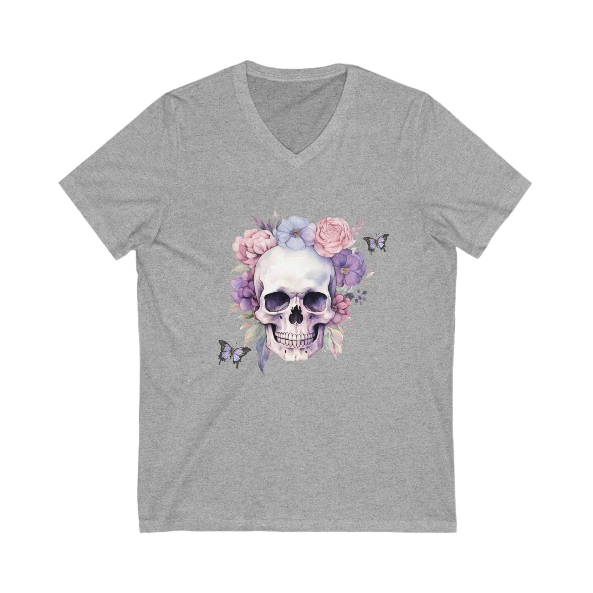 Floral Skull V Neck