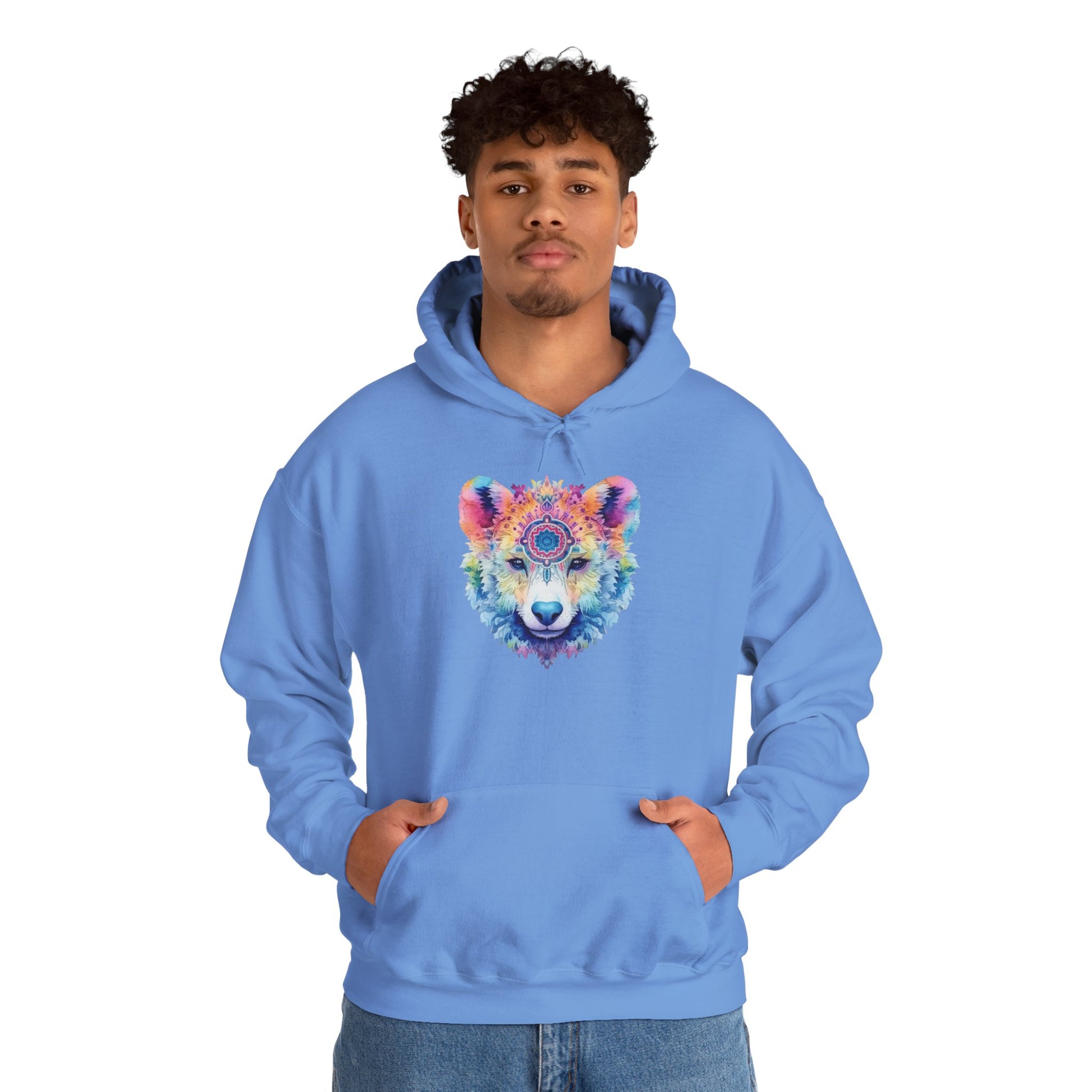 Mandala Bear Hoodie – Vibrant Watercolor Animal Art Sweatshirt for Bold, Free-Spirited Souls