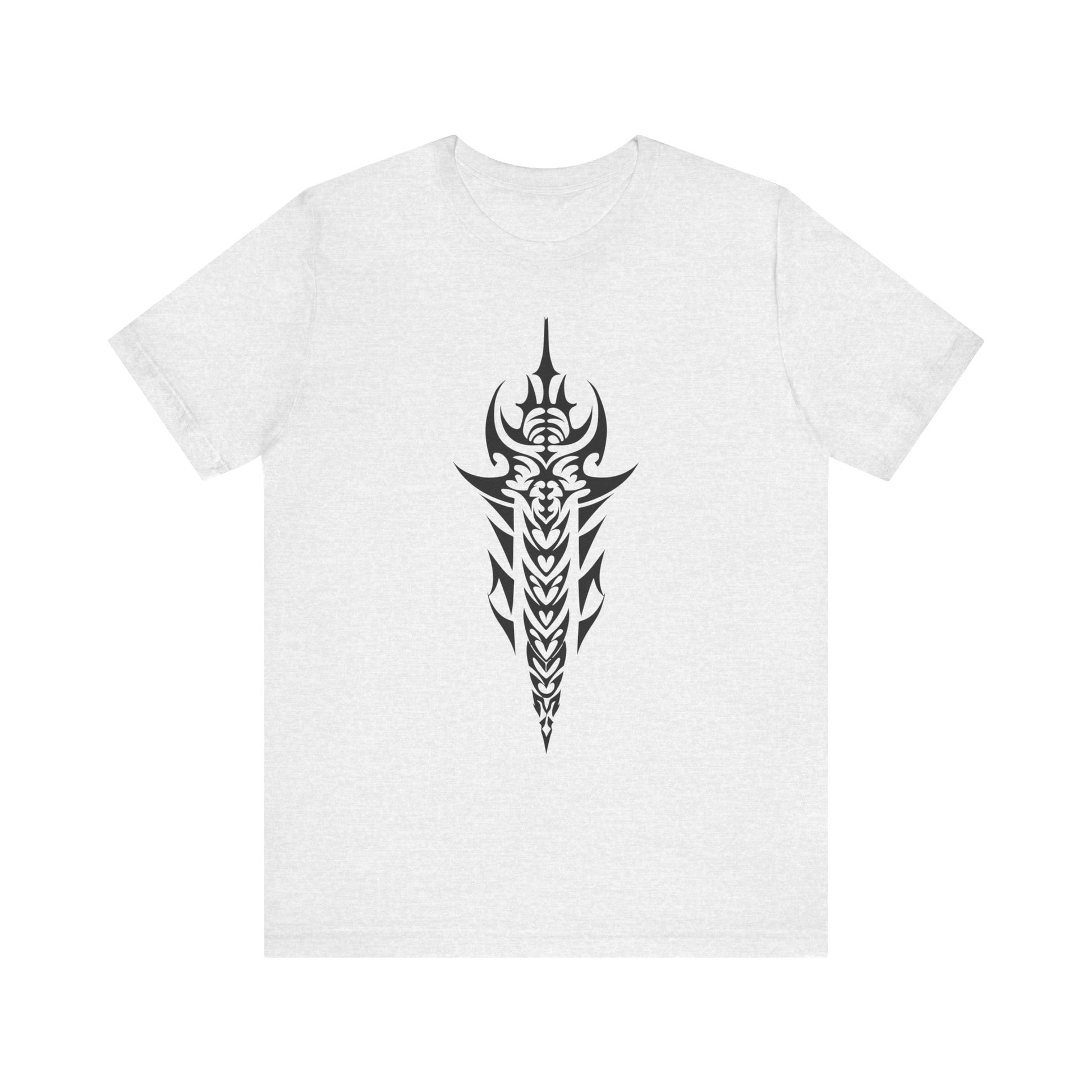 Tribal Sword T-Shirt – Bold Black Tattoo Art on Aqua Tee