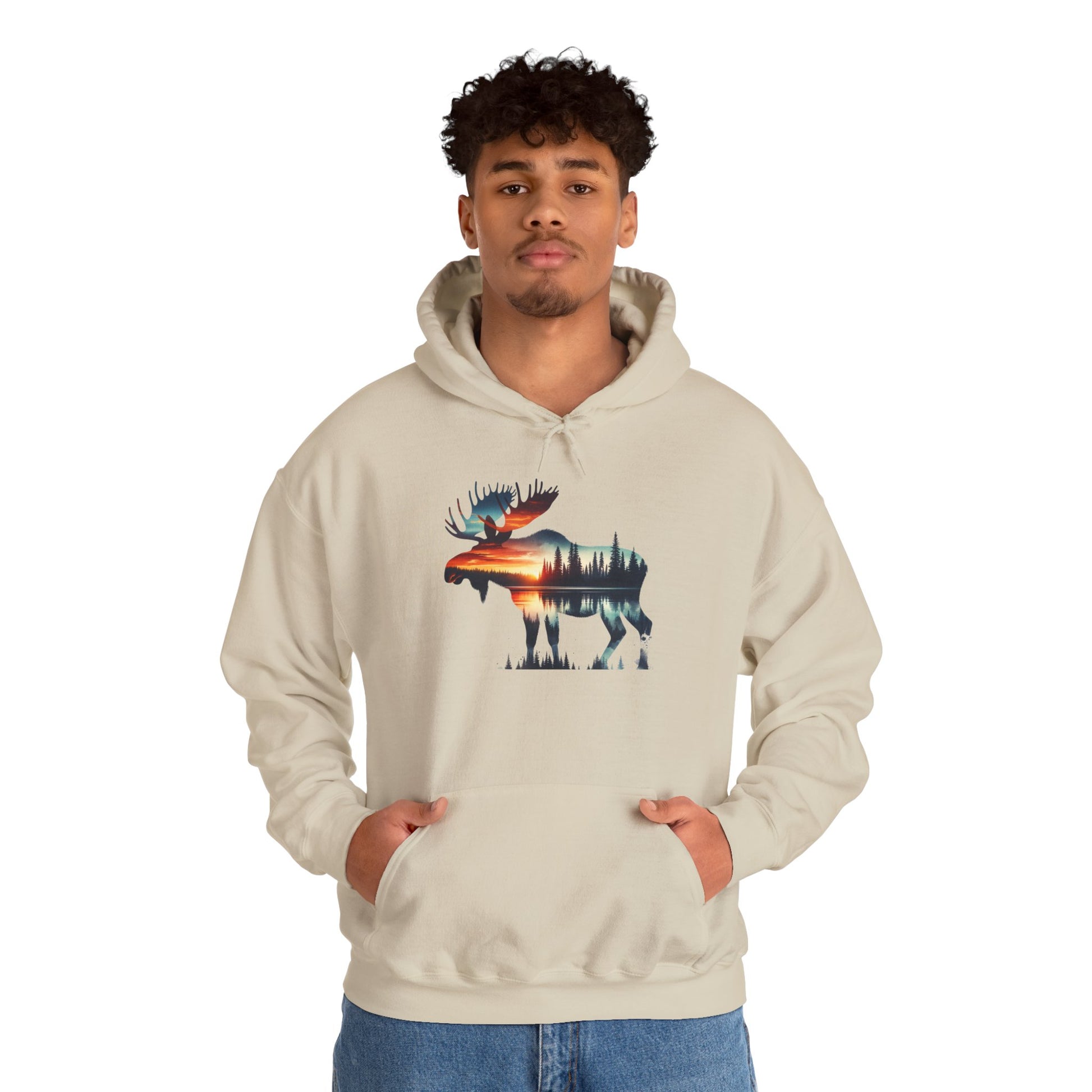Sunset Wilderness Moose Hoodie – Nature’s Silhouette Adventure Wear