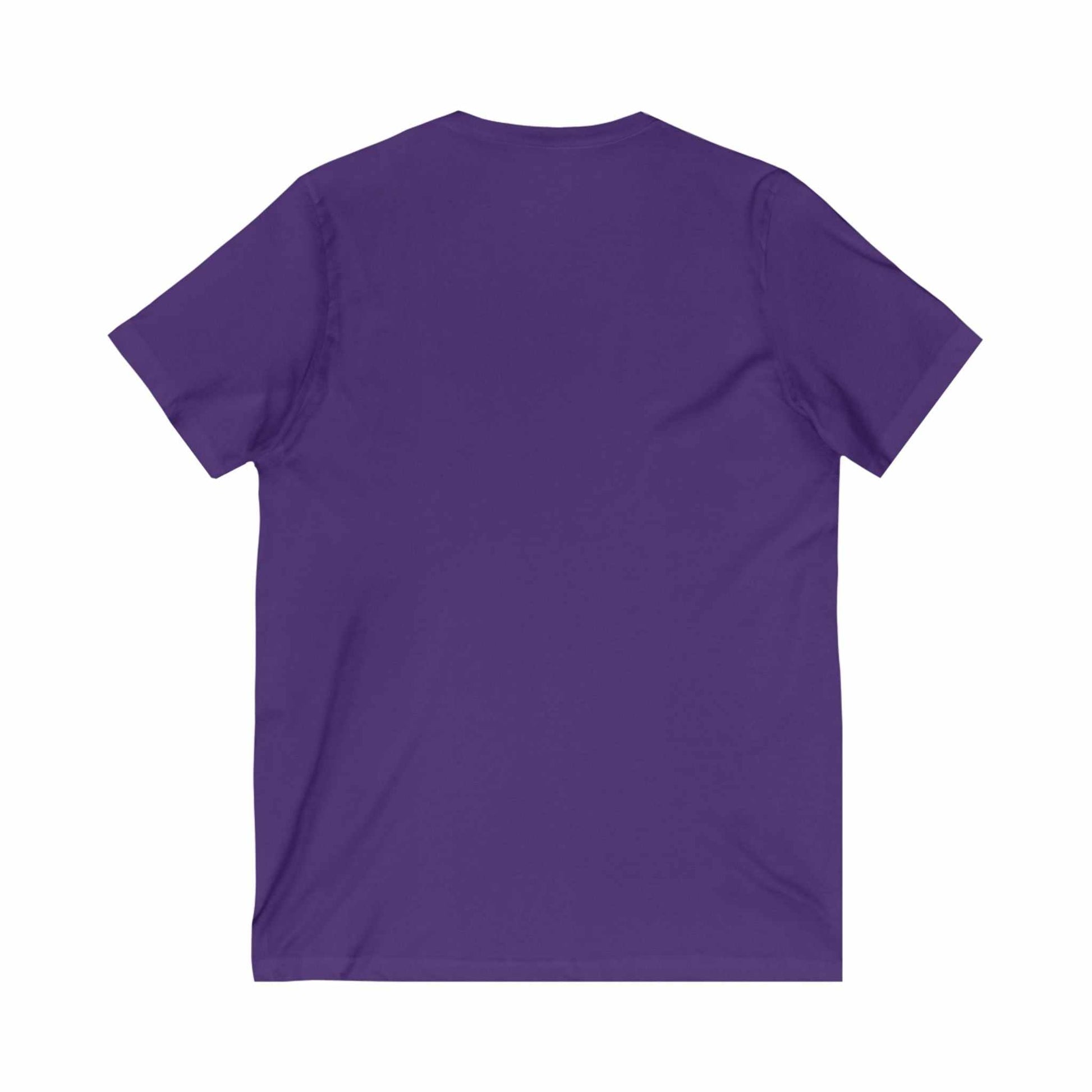 Back view of plain purple Coral Crown Fish Tee unisex jersey short sleeve V-neck shirt