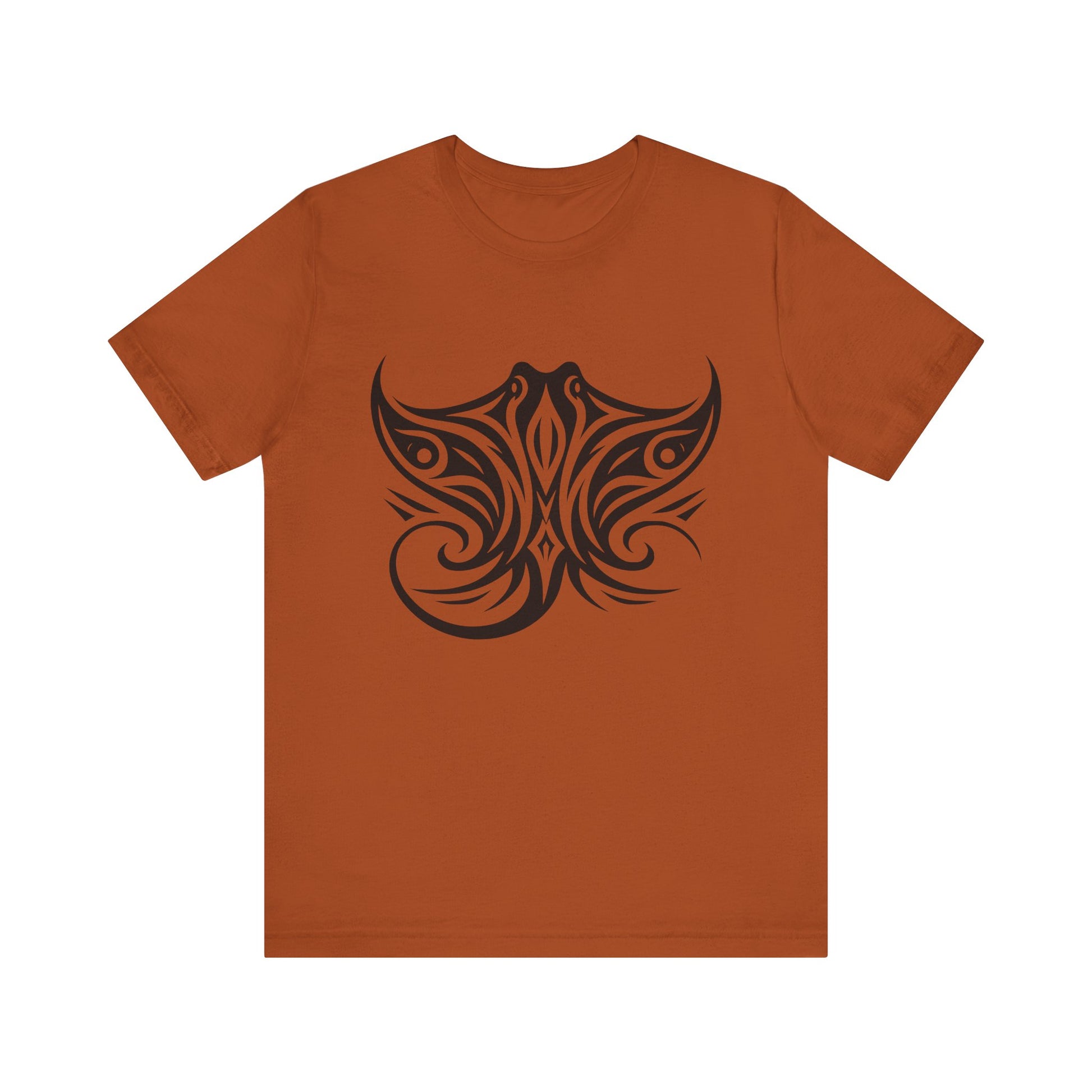 Tribal Manta Ray Tee – Bold Ocean Spirit Art on Sand-Colored Shirt