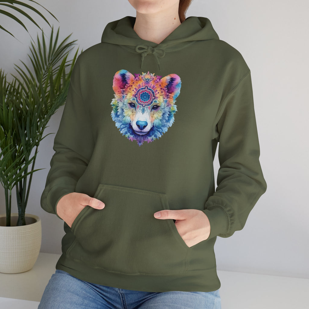 Mandala Bear Hoodie – Vibrant Watercolor Animal Art Sweatshirt for Bold, Free-Spirited Souls