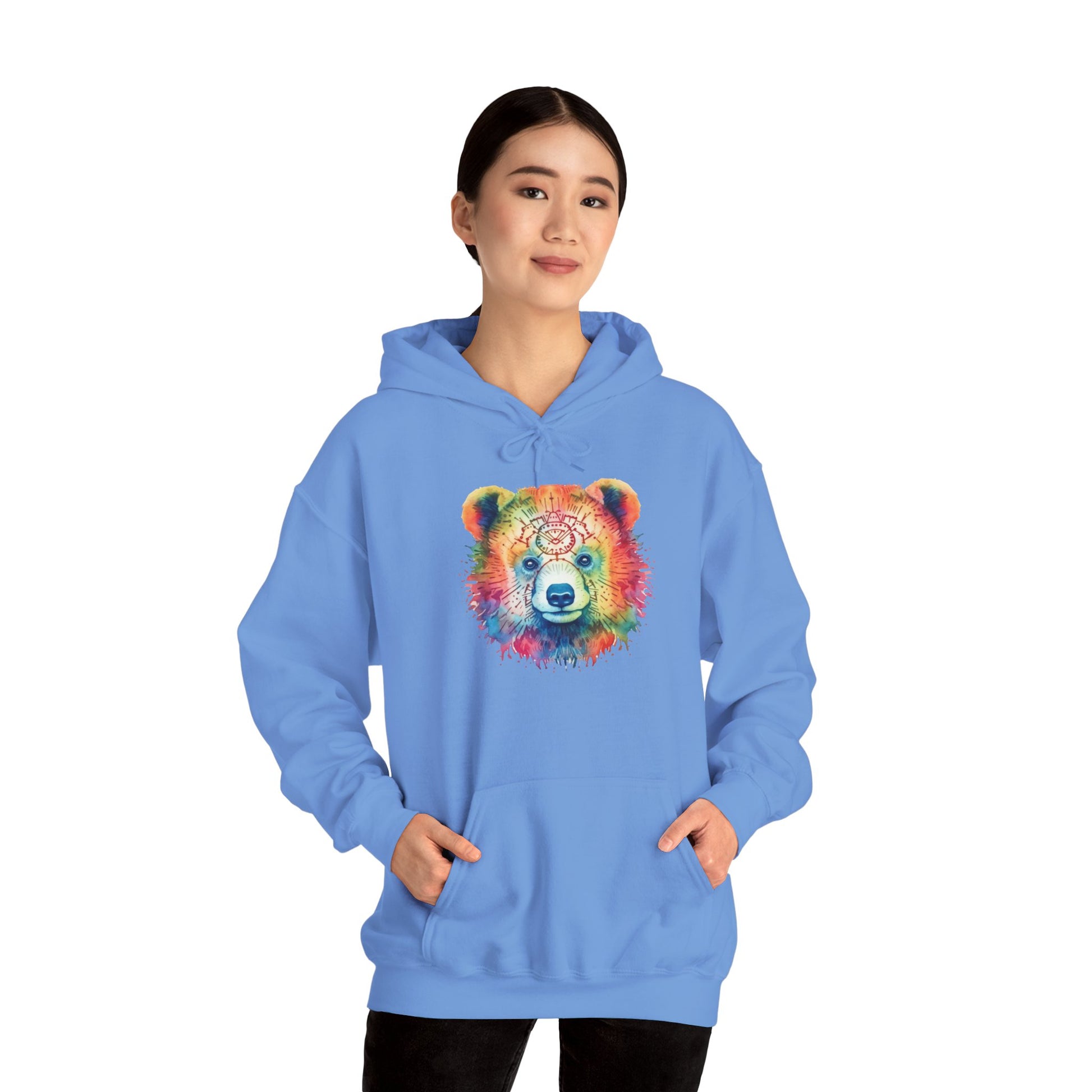 Psychedelic Bear Hoodie – Colorful Mandala Animal Sweatshirt for Artistic, Free-Spirited Style