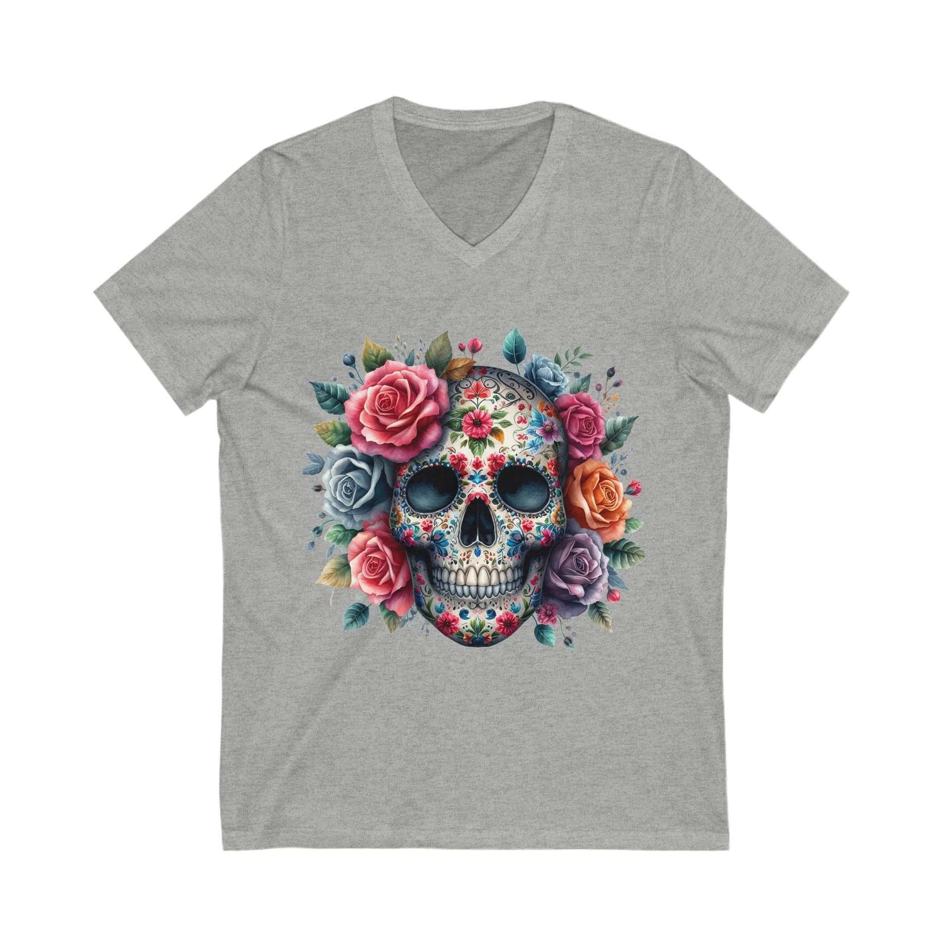Skull and Roses V Neck