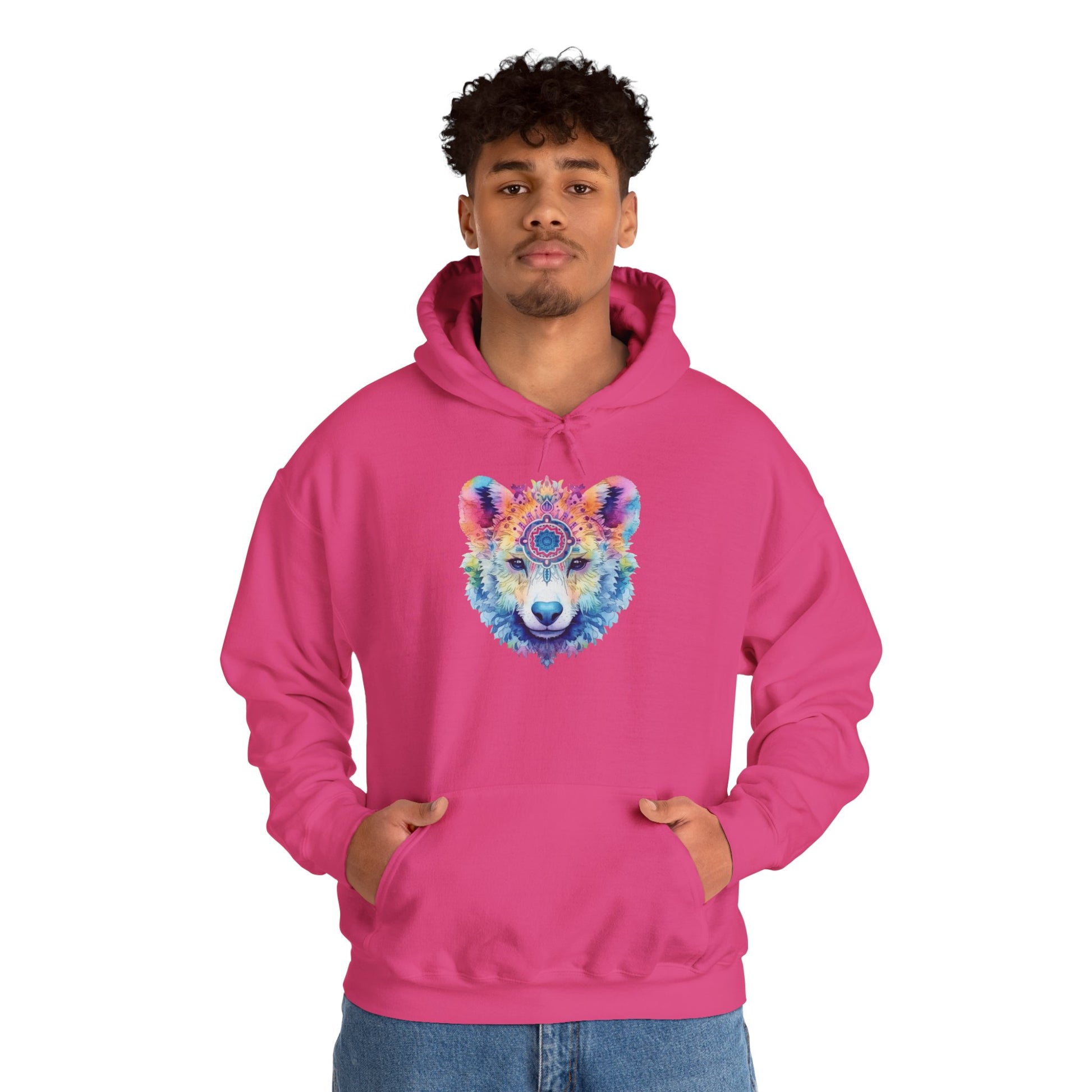 Mandala Bear Hoodie – Vibrant Watercolor Animal Art Sweatshirt for Bold, Free-Spirited Souls