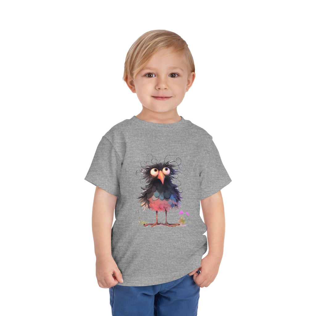 Whimsical Toddler Short Sleeve Tee with Adorable Cartoon Bird