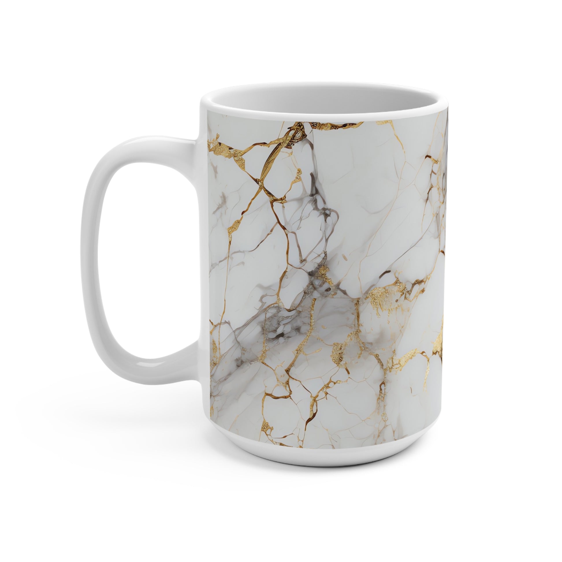 Elegant White Marble Mug with Gold Veins Pattern
