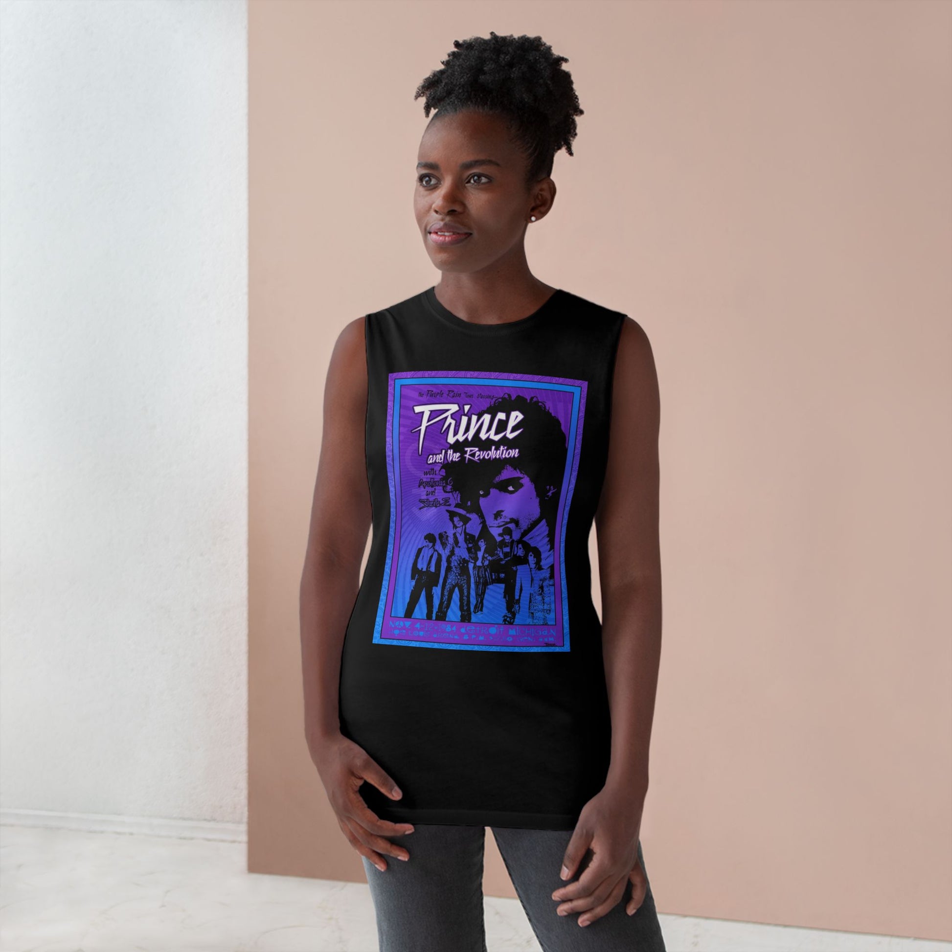 Unisex muscle tank featuring a vibrant retro Prince and the Revolution concert graphic for true music lovers