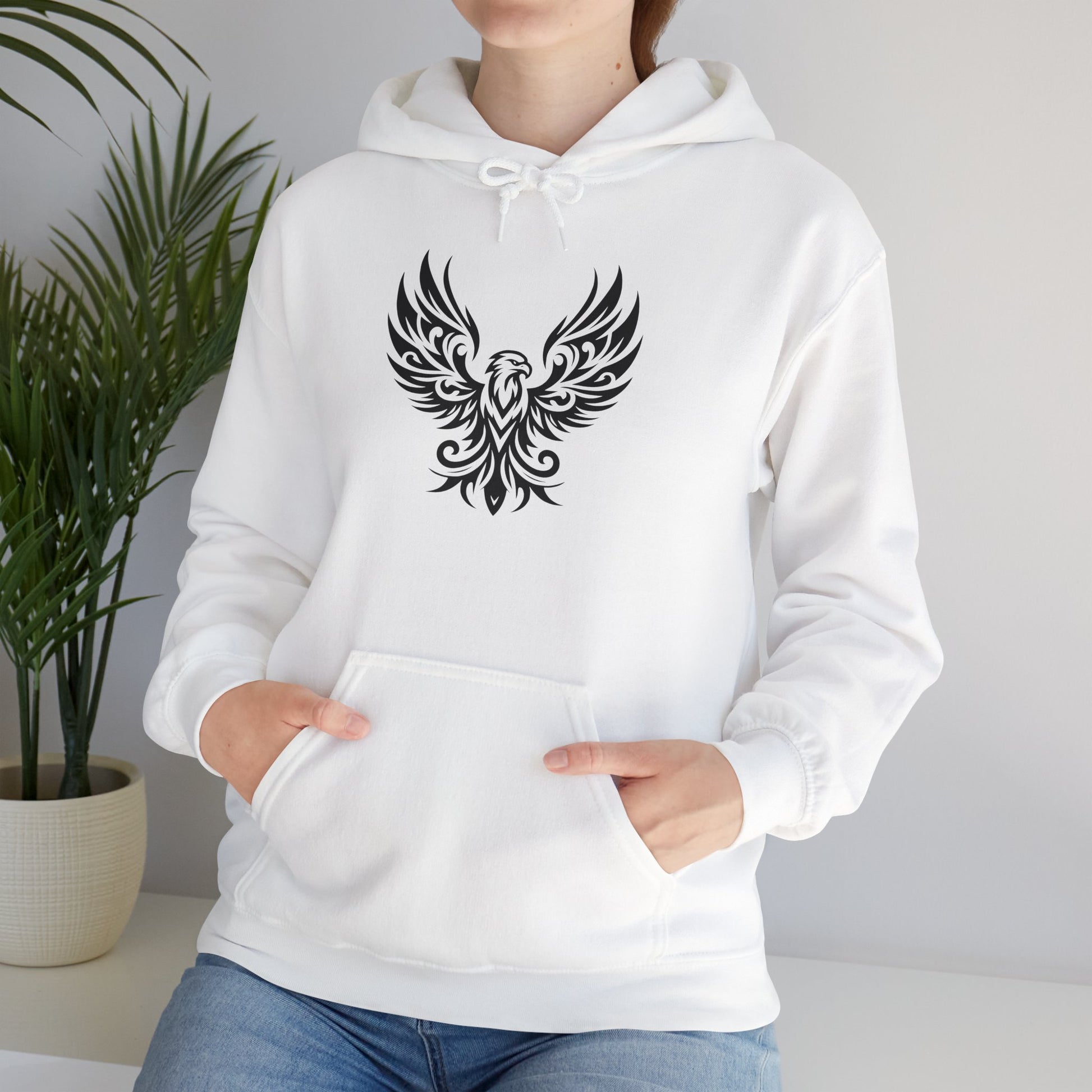 Tribal Phoenix Hoodie – Rise Boldly in Black and White Style