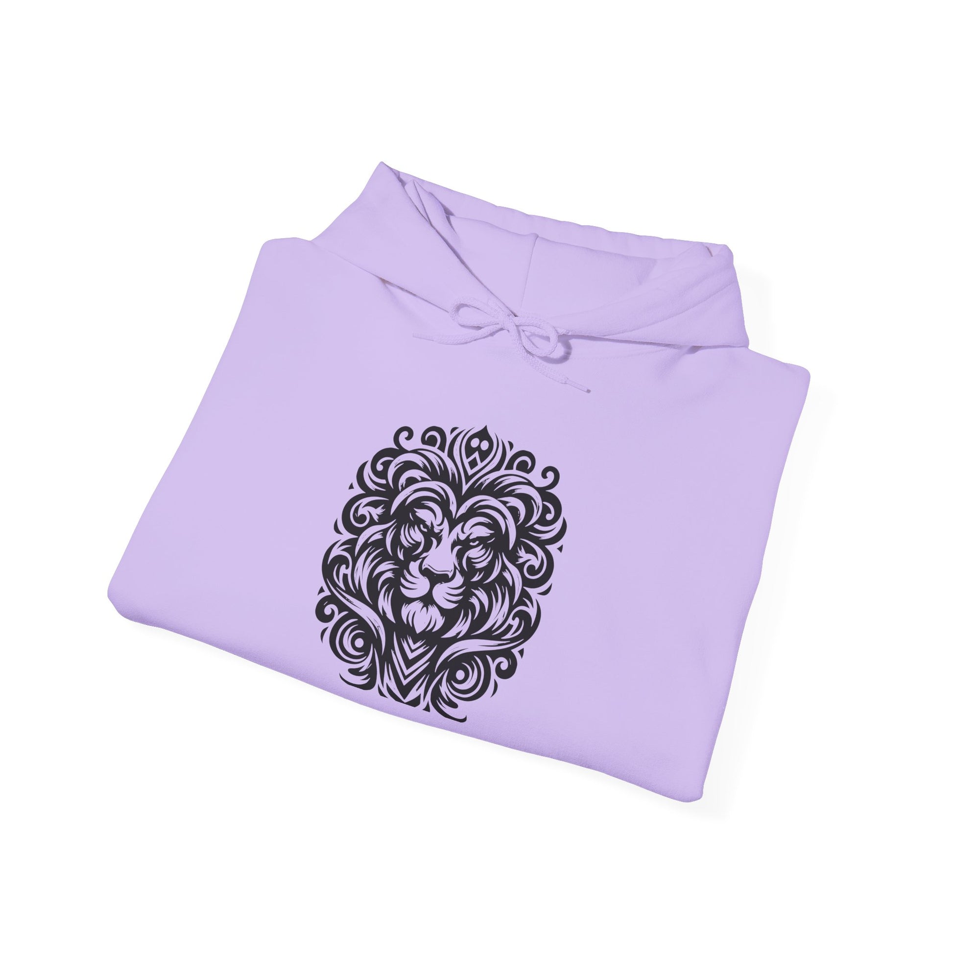 Majestic Tribal Lion Hoodie – Bold Strength in Black Ink Art