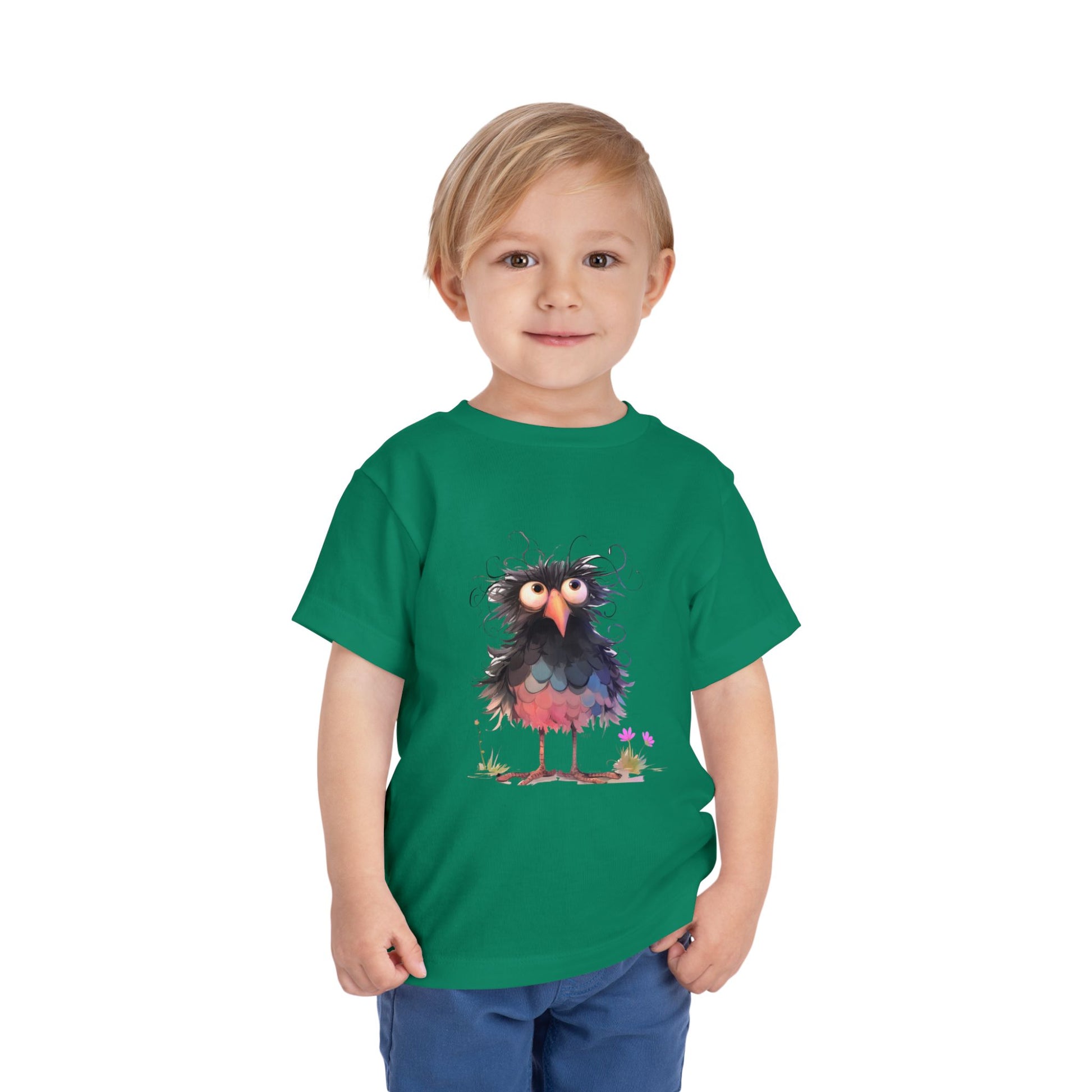 Whimsical Toddler Short Sleeve Tee with Adorable Cartoon Bird