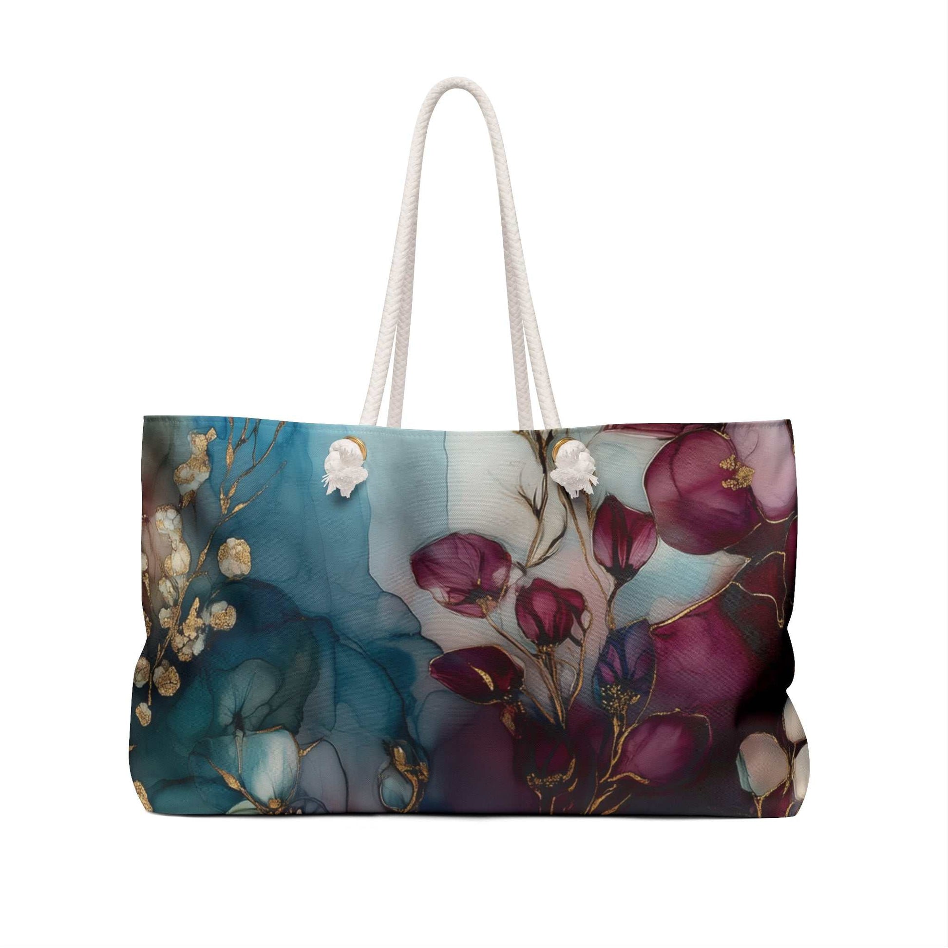 Elegant Wisteria design weekender bag with rope handles and floral pattern for stylish travel