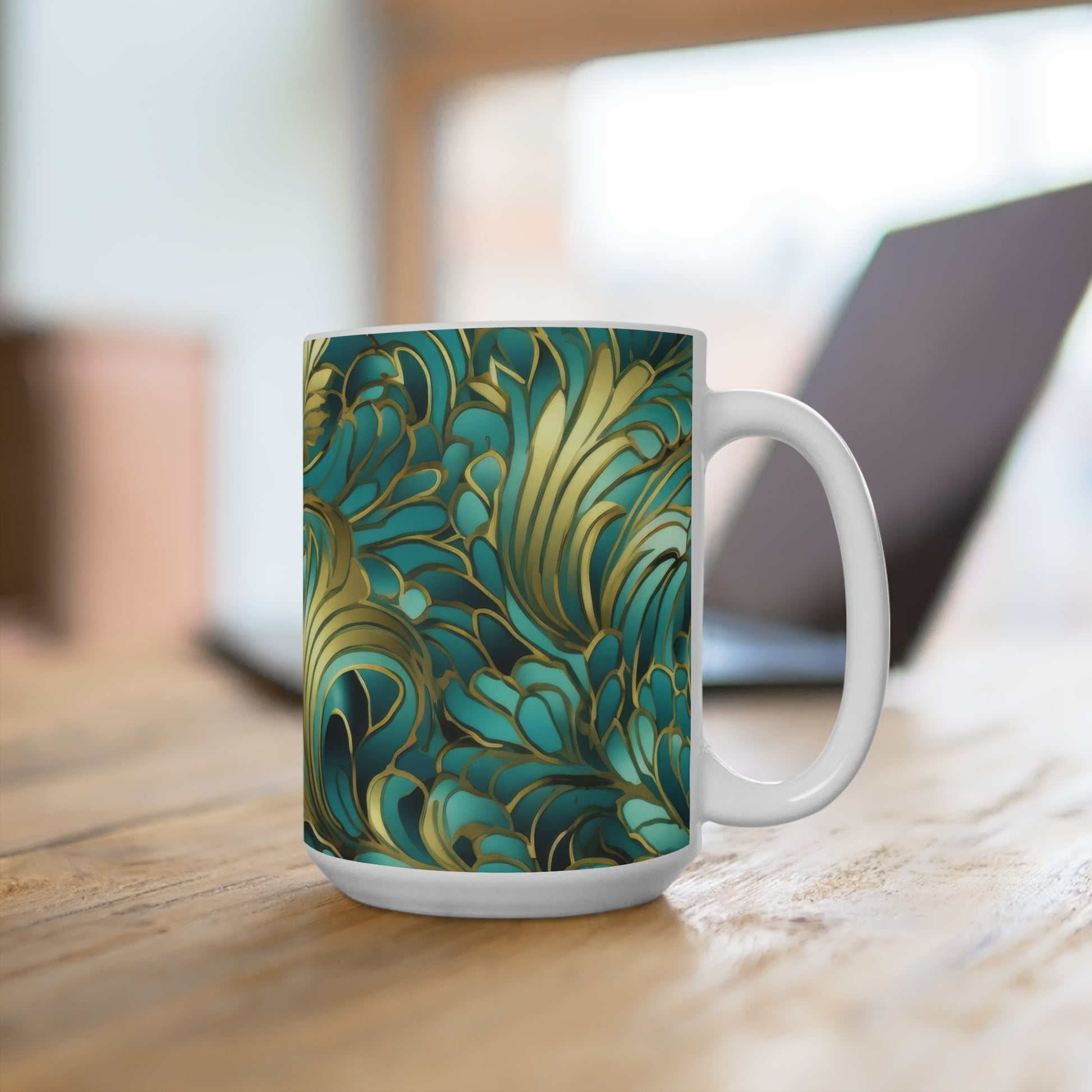 Emerald Gold Art Deco Mug for Coffee Lovers