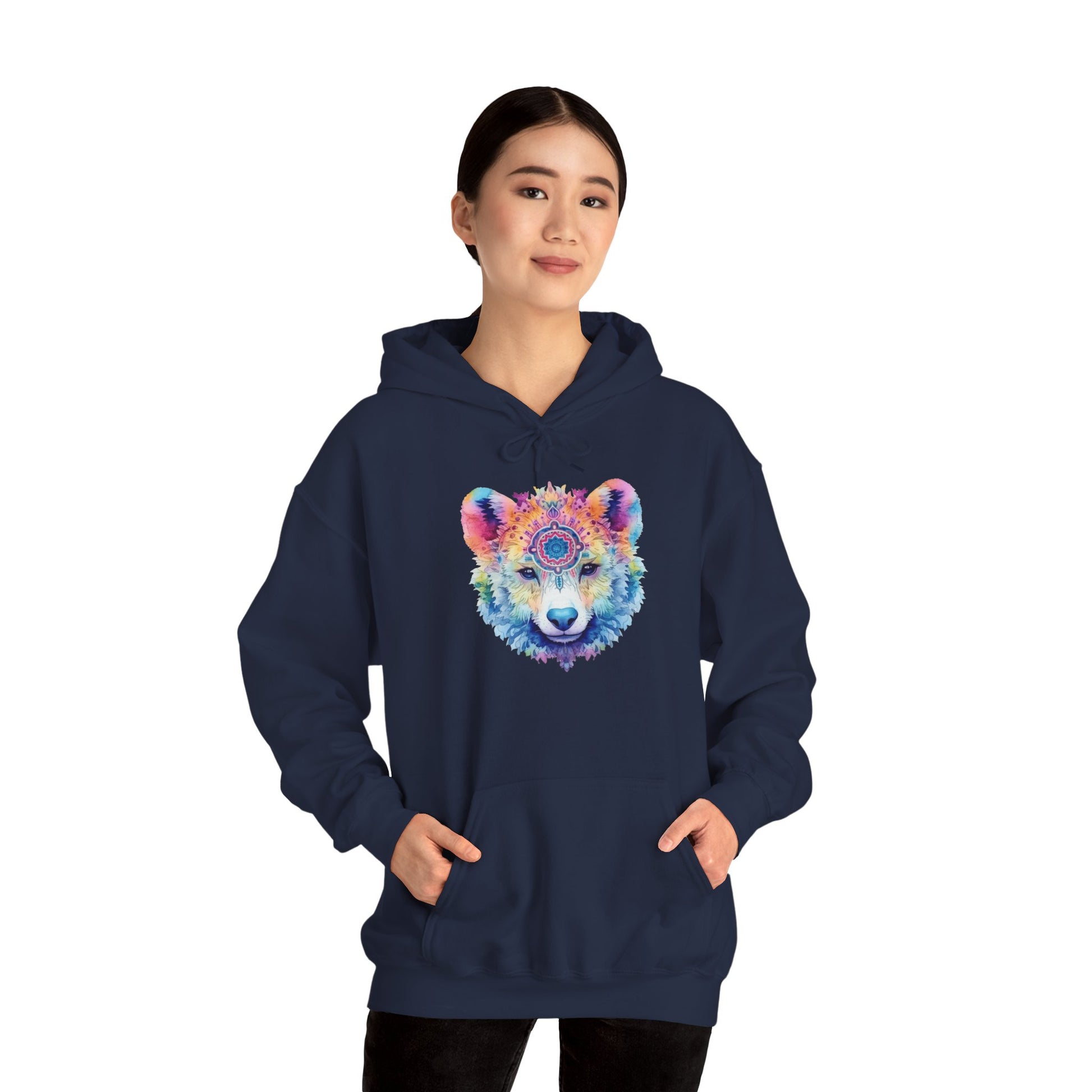 Mandala Bear Hoodie – Vibrant Watercolor Animal Art Sweatshirt for Bold, Free-Spirited Souls