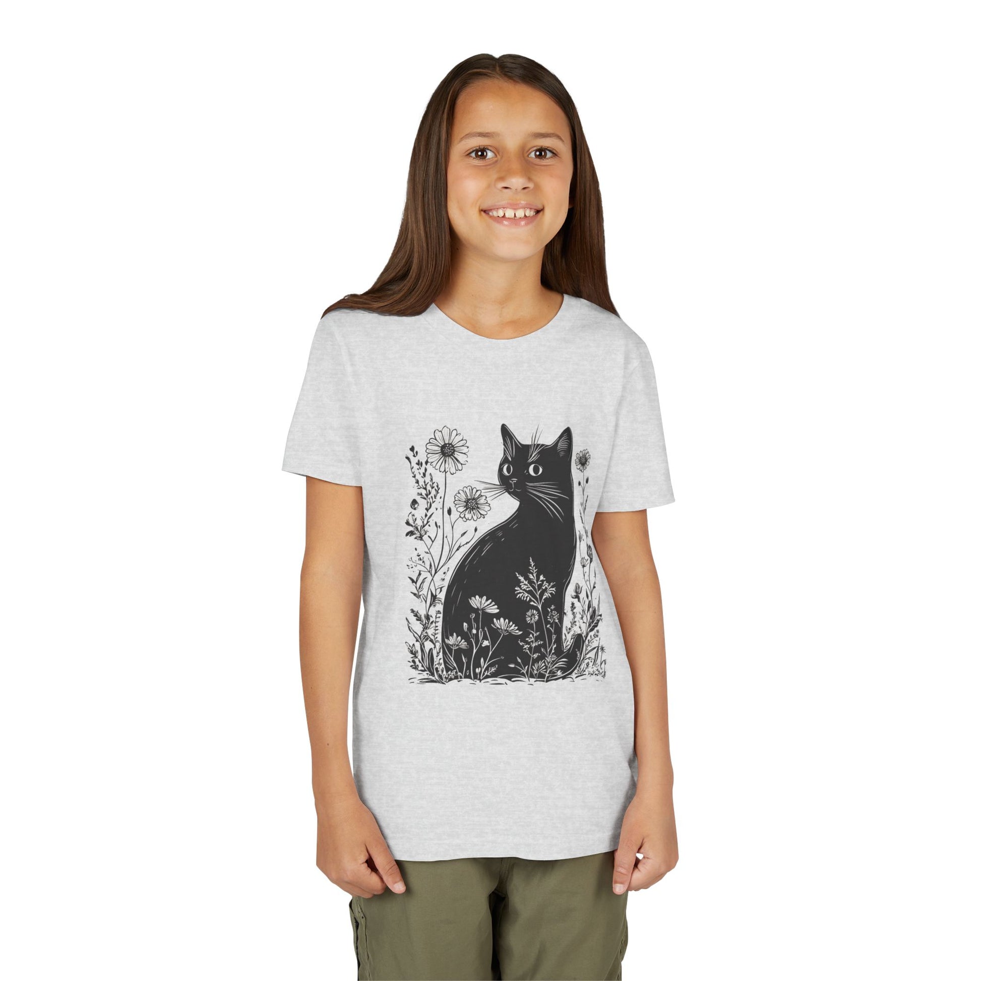 Black Cat Youth Tee, Cute Cat Graphic Shirt