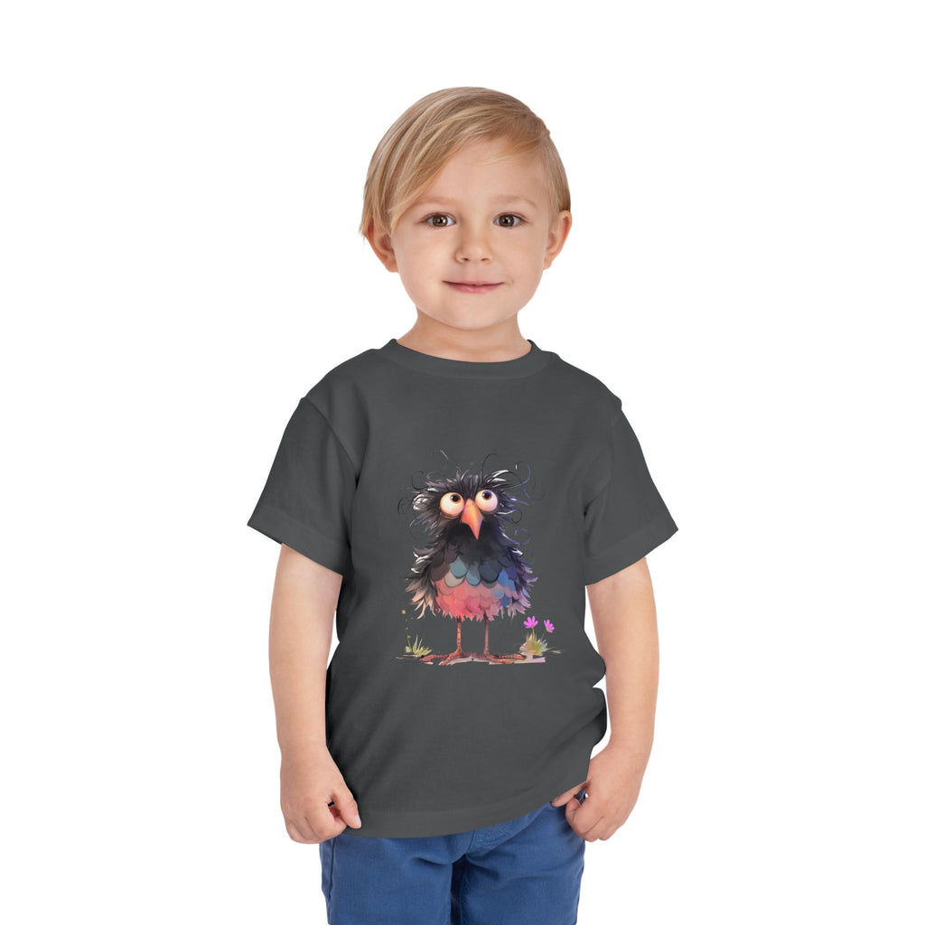 Whimsical Toddler Short Sleeve Tee with Adorable Cartoon Bird