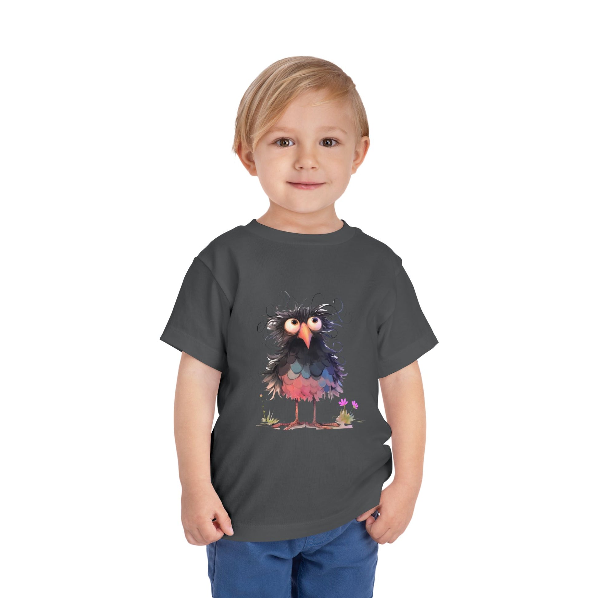 Whimsical Toddler Short Sleeve Tee with Adorable Cartoon Bird
