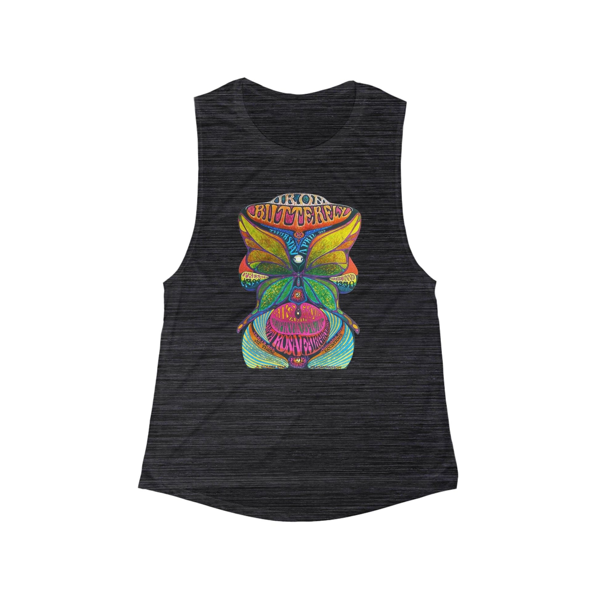 Muscle tank with a vivid psychedelic butterfly graphic for bold retro vibes