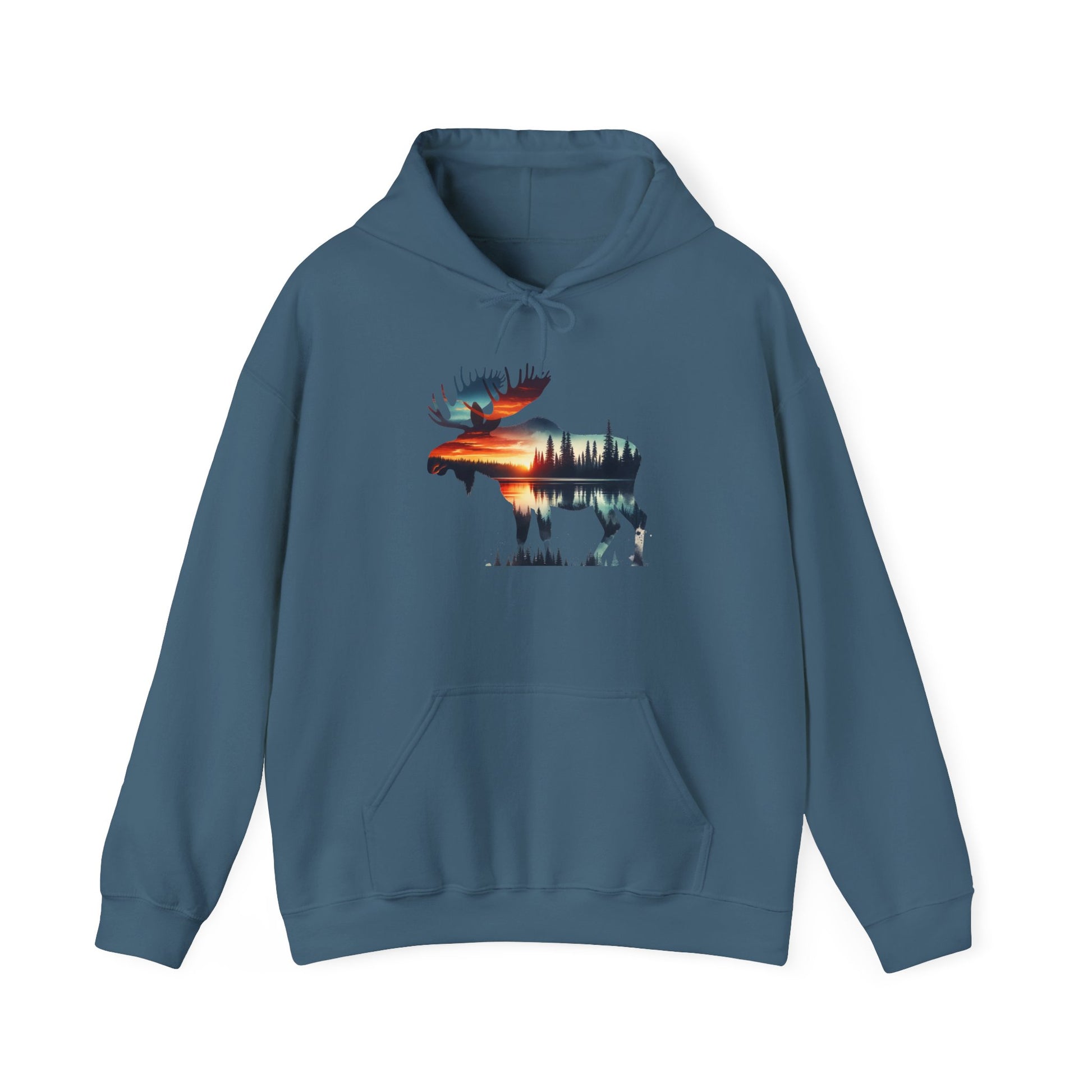 Sunset Wilderness Moose Hoodie – Nature’s Silhouette Adventure Wear