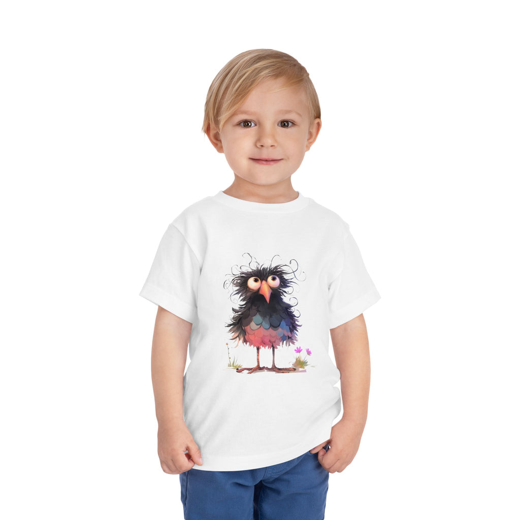 Whimsical Toddler Short Sleeve Tee with Adorable Cartoon Bird