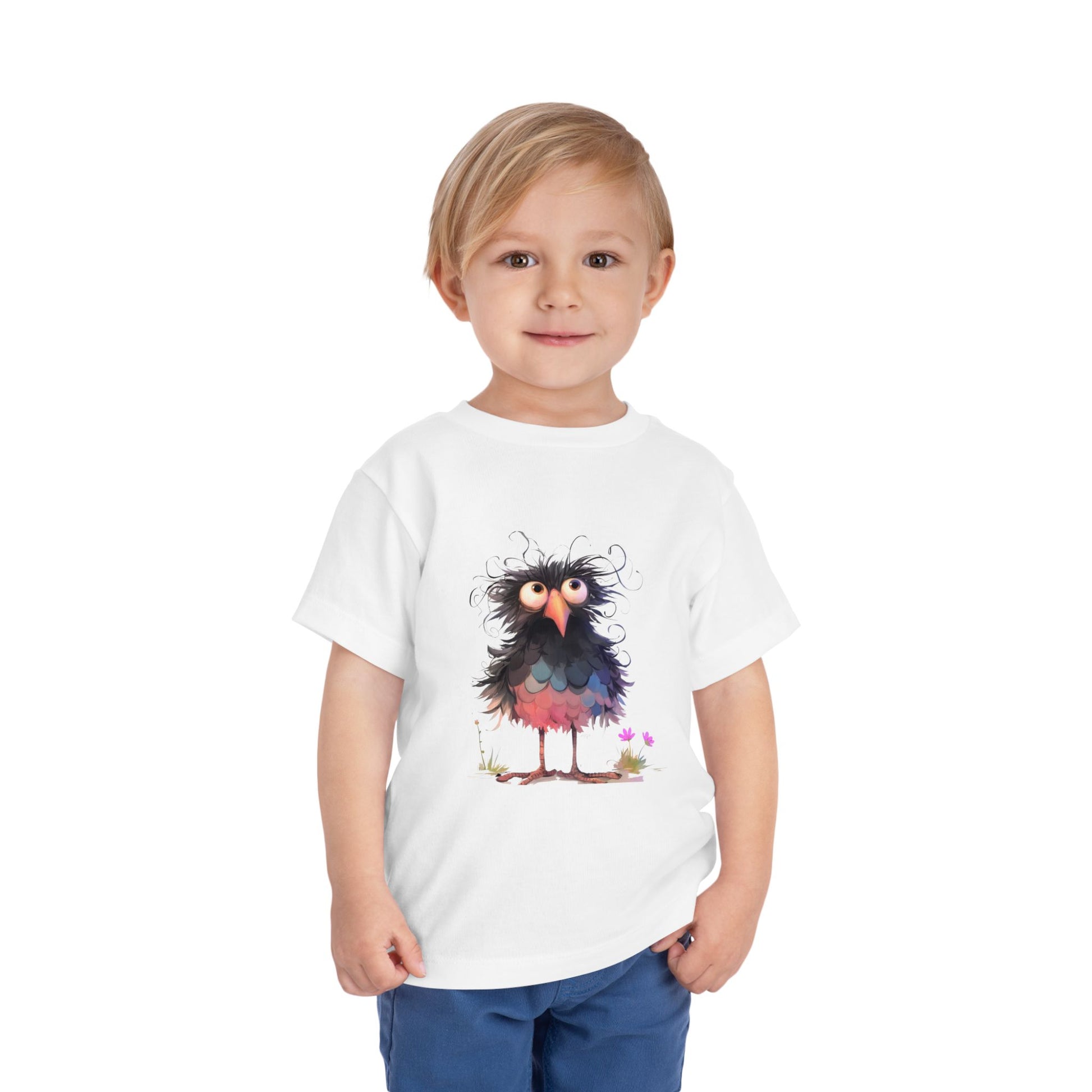 Whimsical Toddler Short Sleeve Tee with Adorable Cartoon Bird