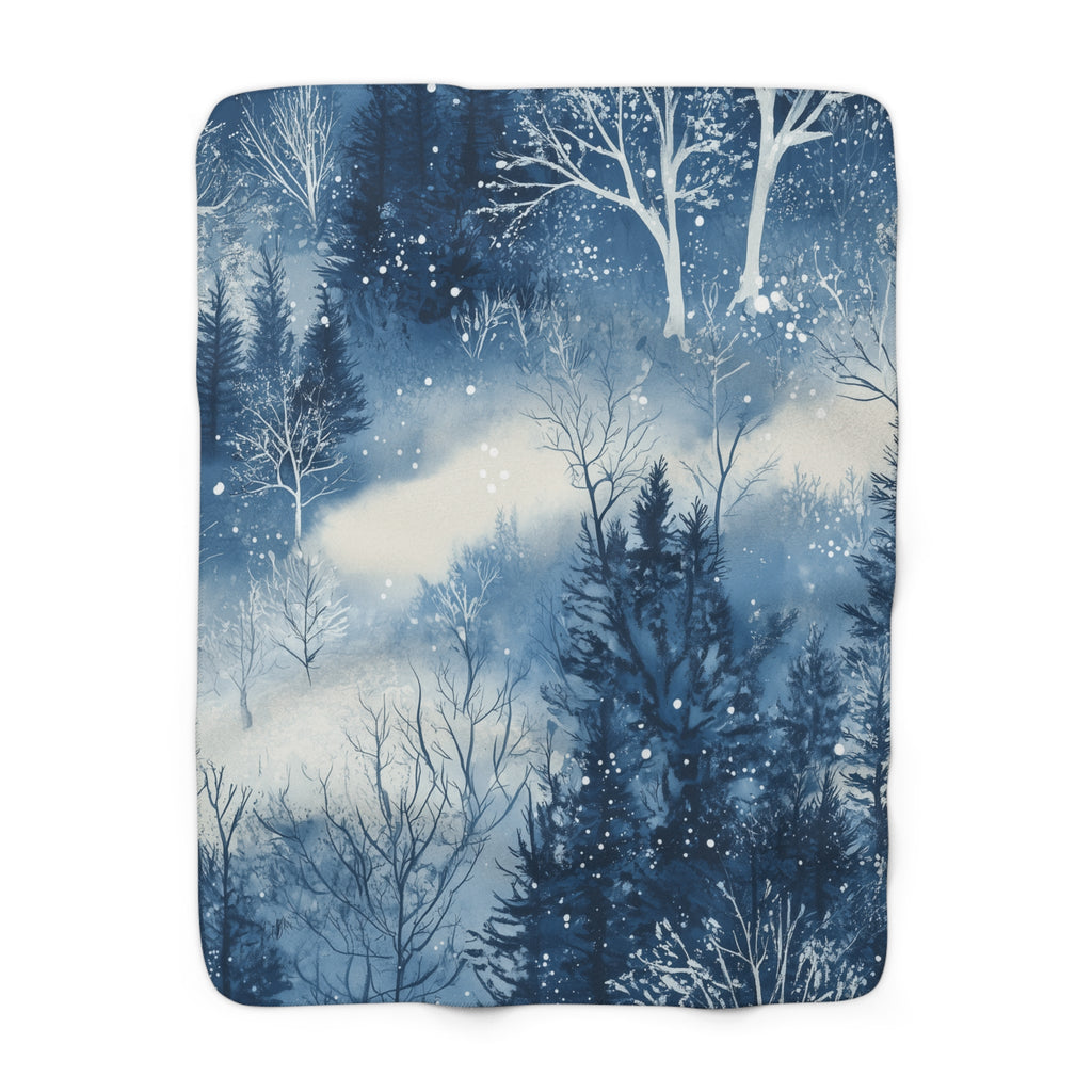 Blue Snowy Forest Sherpa Fleece Blanket