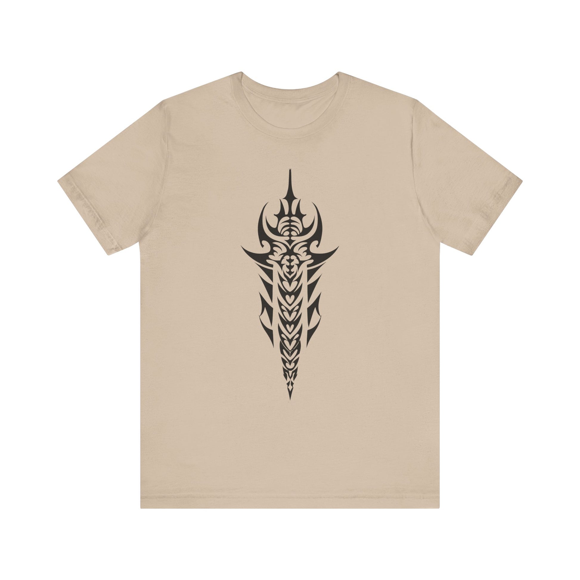 Tribal Sword T-Shirt – Bold Black Tattoo Art on Aqua Tee
