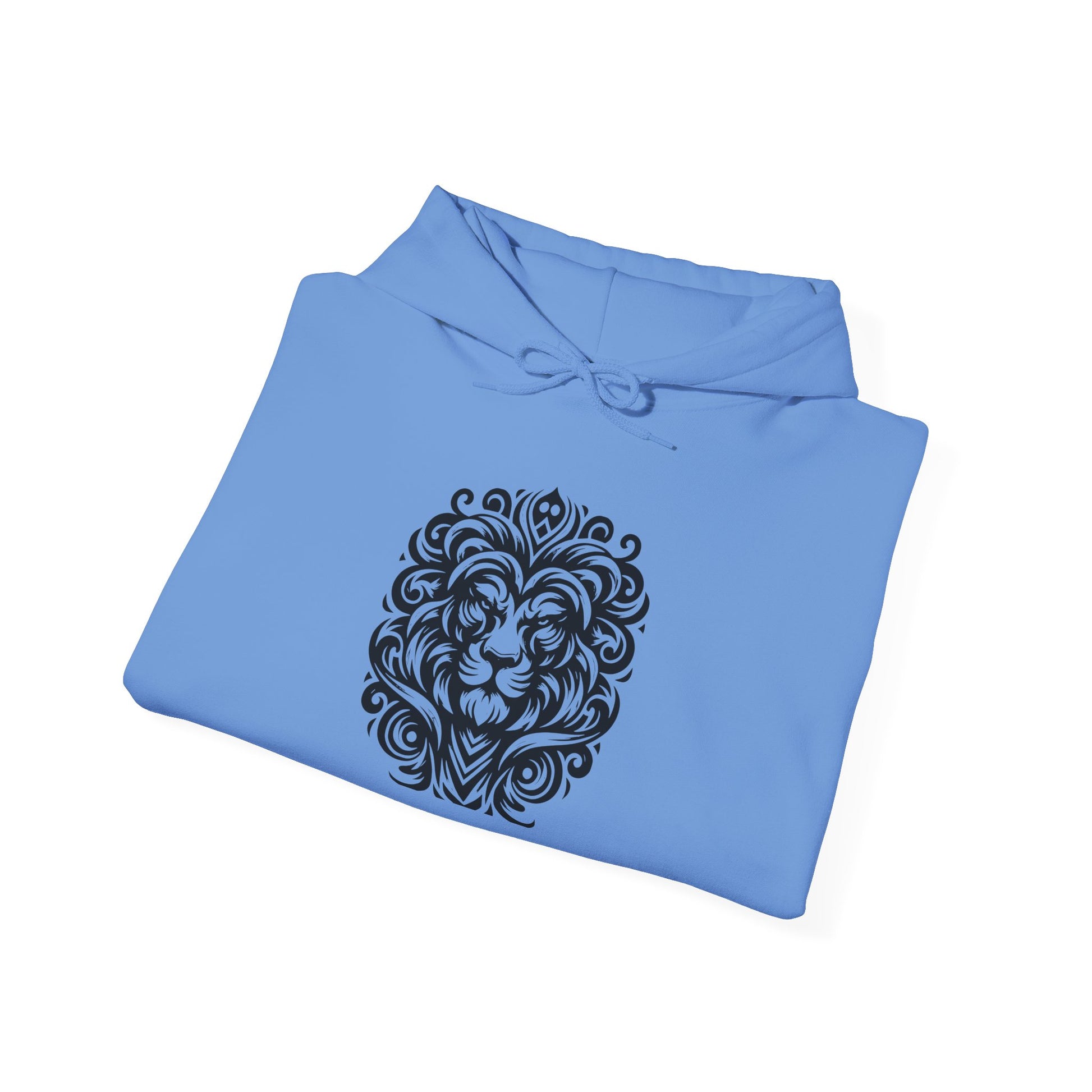 Majestic Tribal Lion Hoodie – Bold Strength in Black Ink Art
