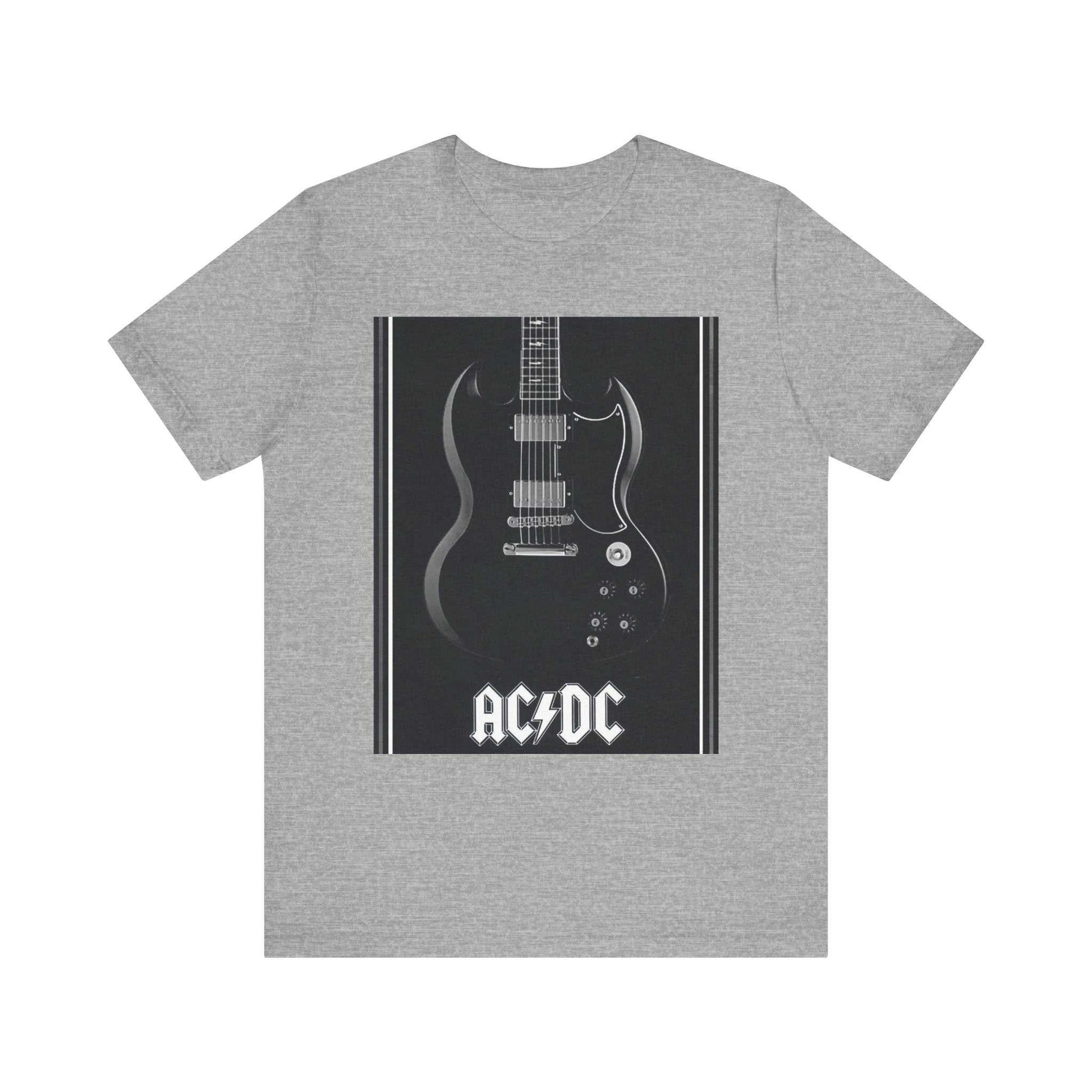 Gray rock guitar graphic tee featuring a black electric guitar and AC/DC logo on front