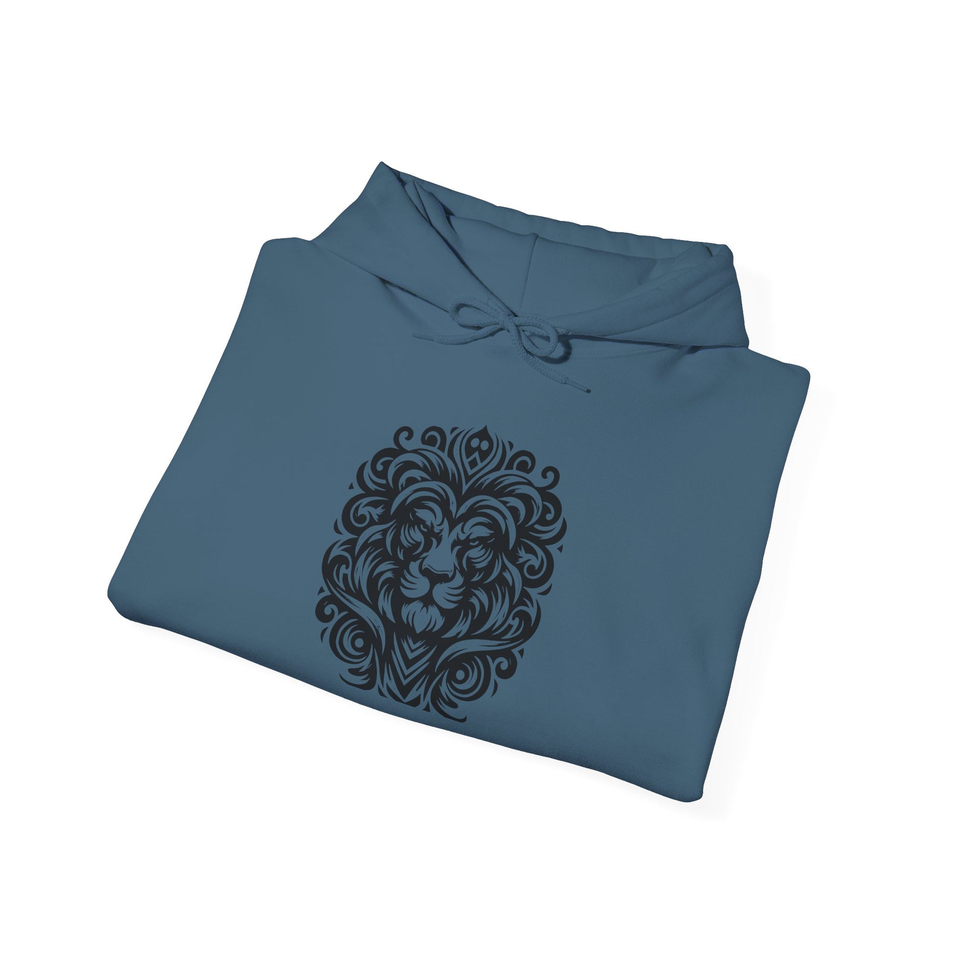 Majestic Tribal Lion Hoodie – Bold Strength in Black Ink Art
