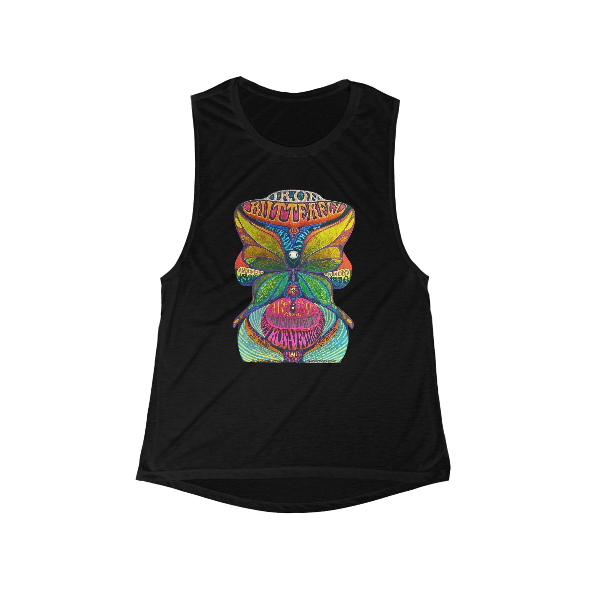 Muscle tank with a vivid psychedelic butterfly graphic for bold retro vibes